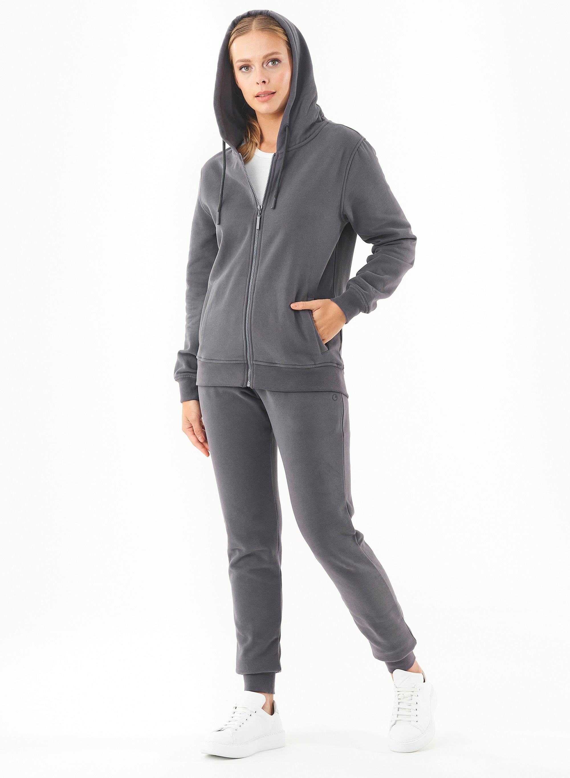 ORGANICATION Soft Touch Zipped Hoodie Asphalt