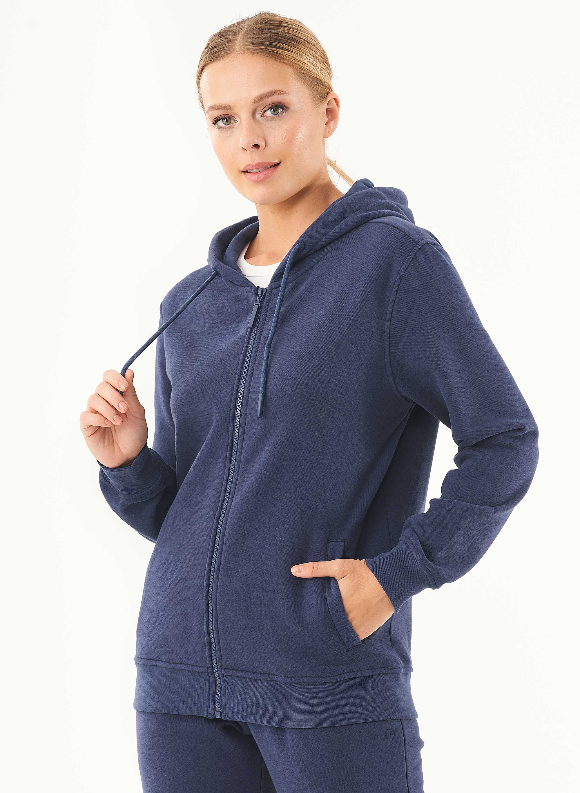 ORGANICATION Soft Touch Zip Hoodie Navy