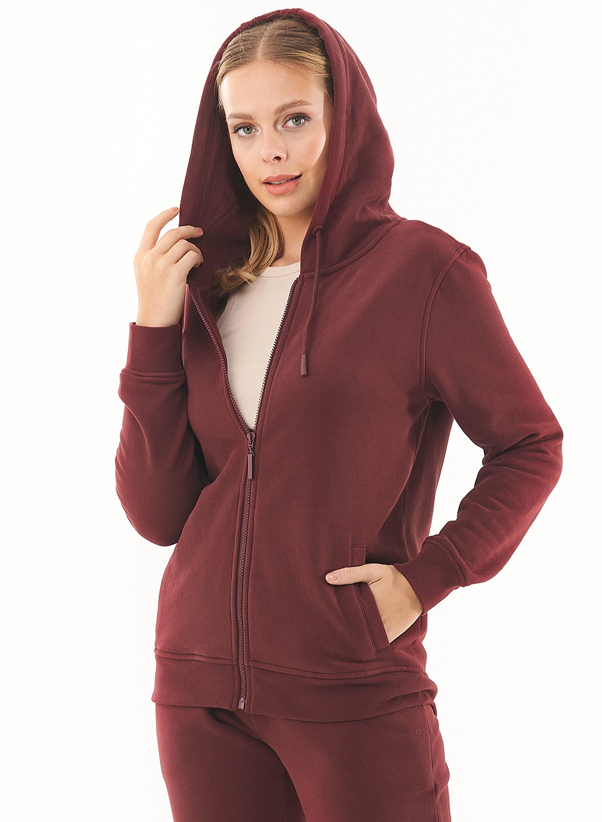 ORGANICATION Soft Touch Zip Hoodie Burgundy