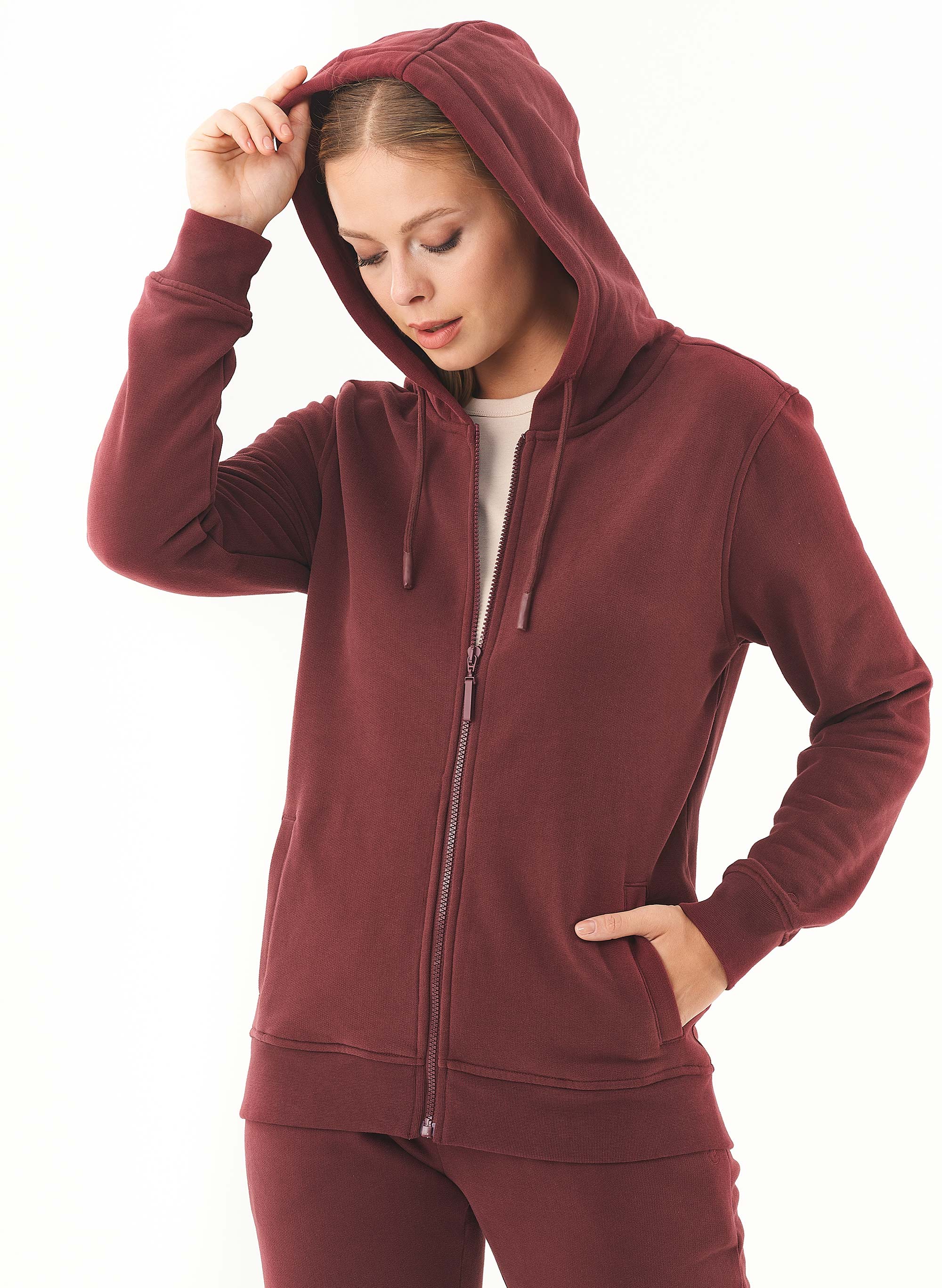 ORGANICATION Soft Touch Zip Hoodie Burgundy