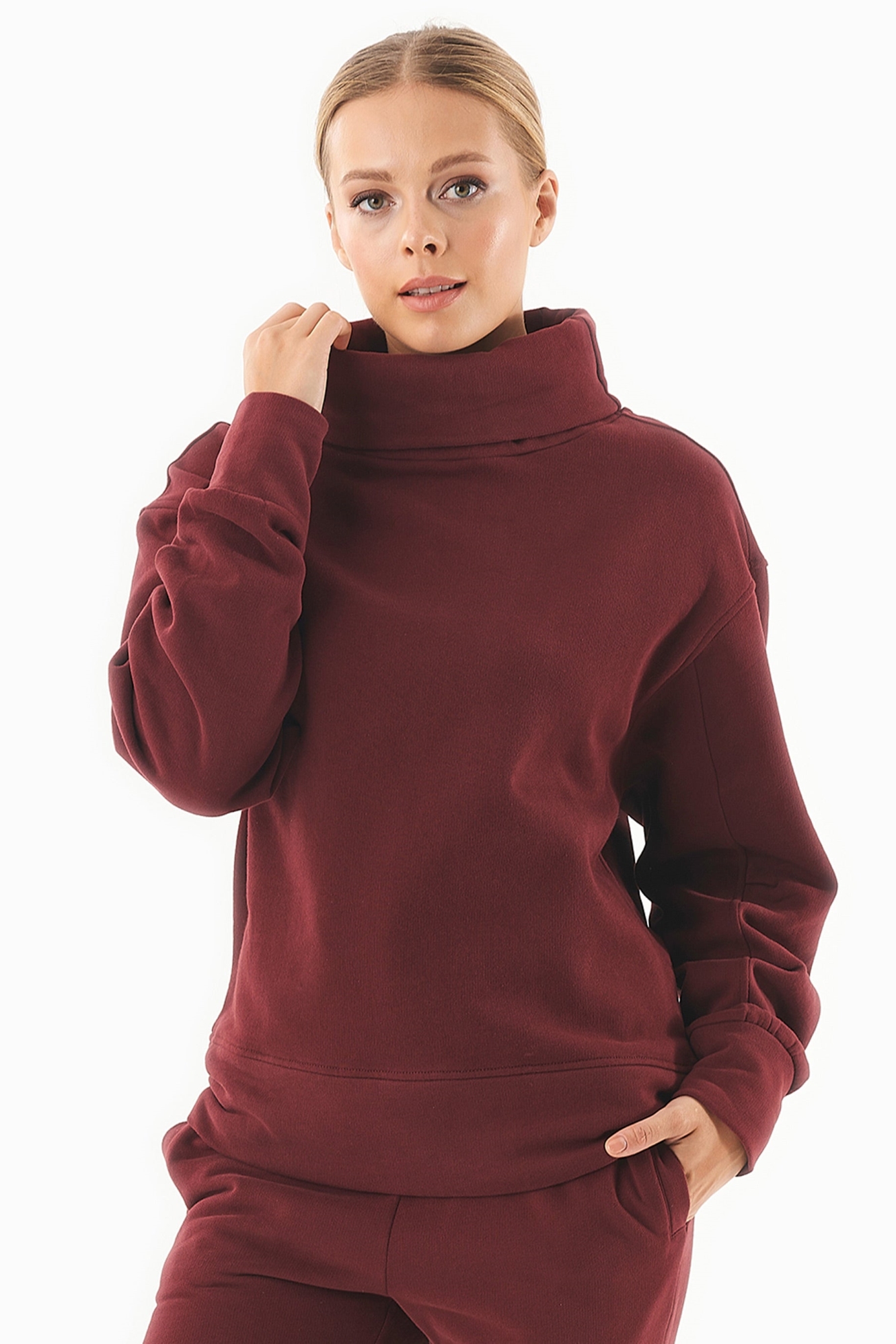ORGANICATION Damen vegan Pullover Rollkragen Bio-Baumwolle Bordeaux