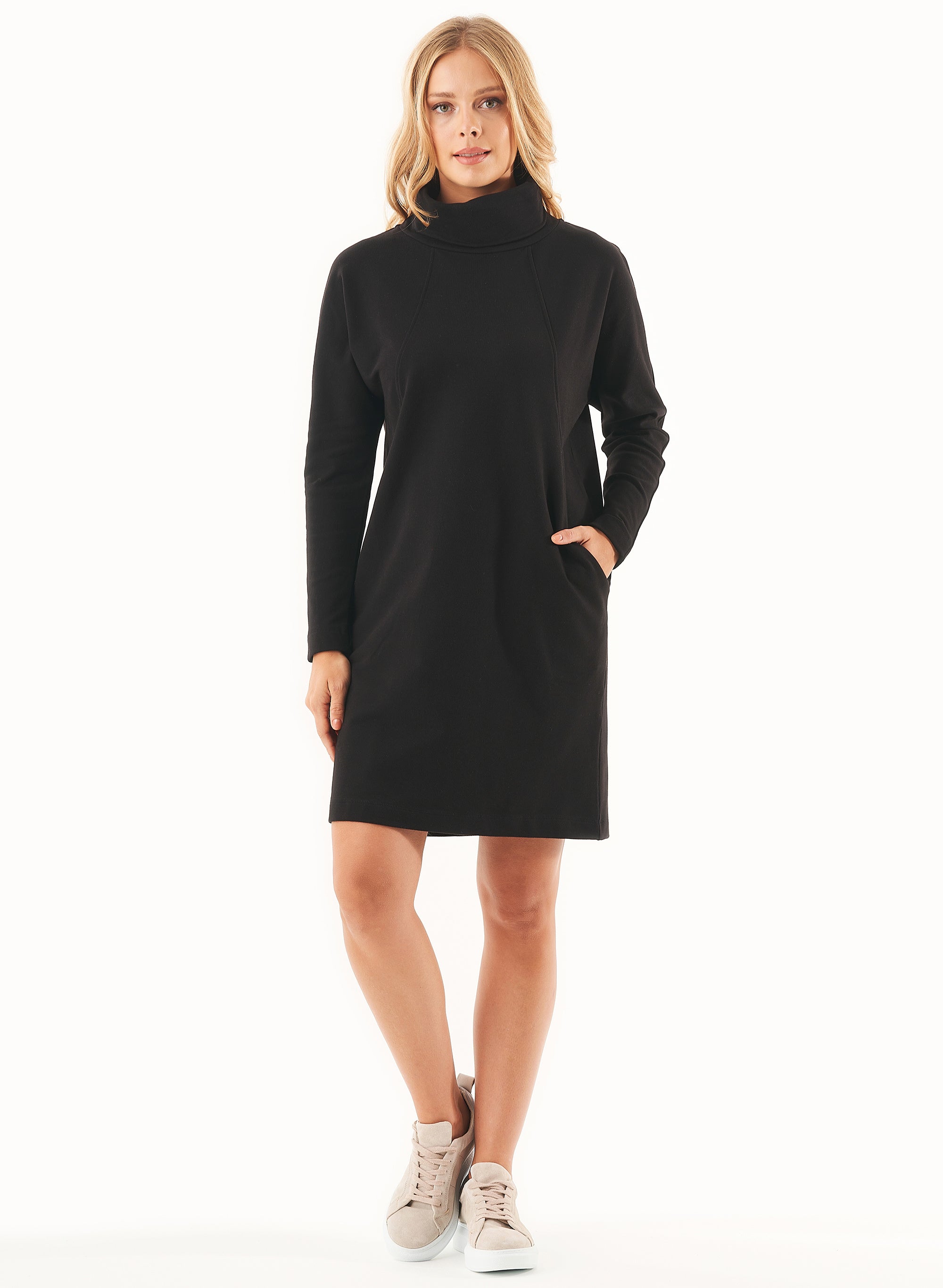 white christmas dresses Hope & Henry Women's Organic Short Sleeve Knit Tie Midi Dress - Black Side-Tie main image 1