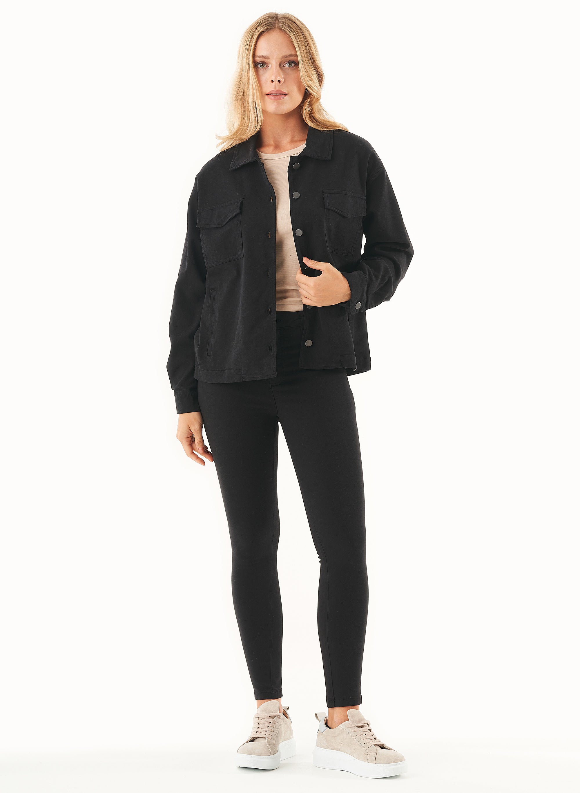 64521 - Damen vegan Hemdjacke Bio-Baumwollmischung Schwarz 64521 - Damen vegan Hemdjacke Bio-Baumwollmischung Schwarz