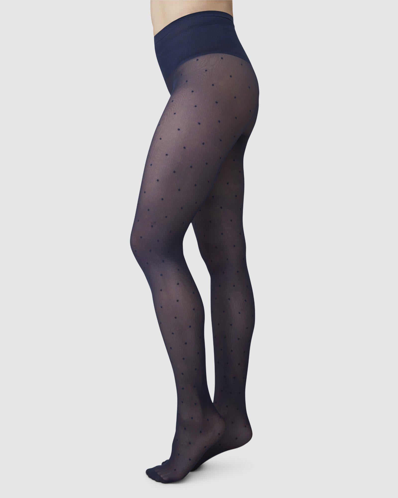 Swedish Stockings womens vegan Doris Dots Tights Dark Navy
