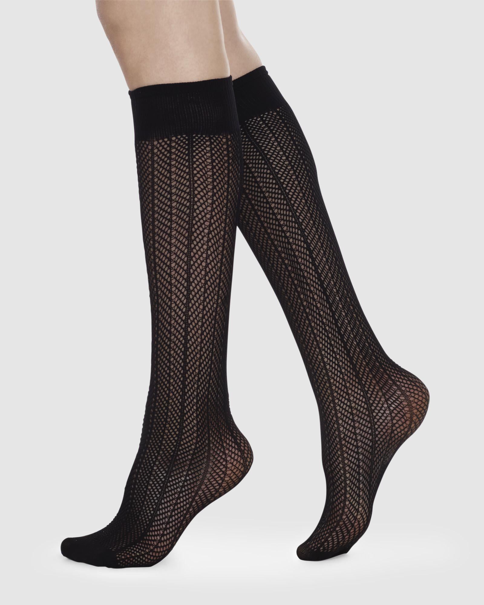 Swedish Stockings womens vegan Astrid Net Knee-Highs Black