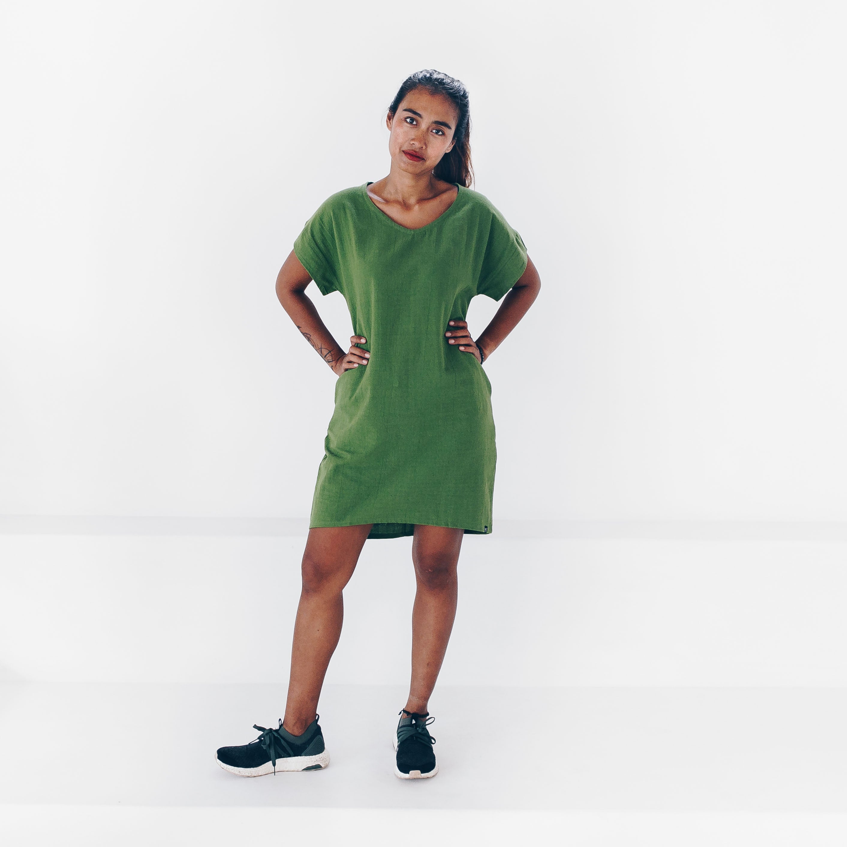 The Driftwood Tales womens vegan Dress Recycled Cotton Green