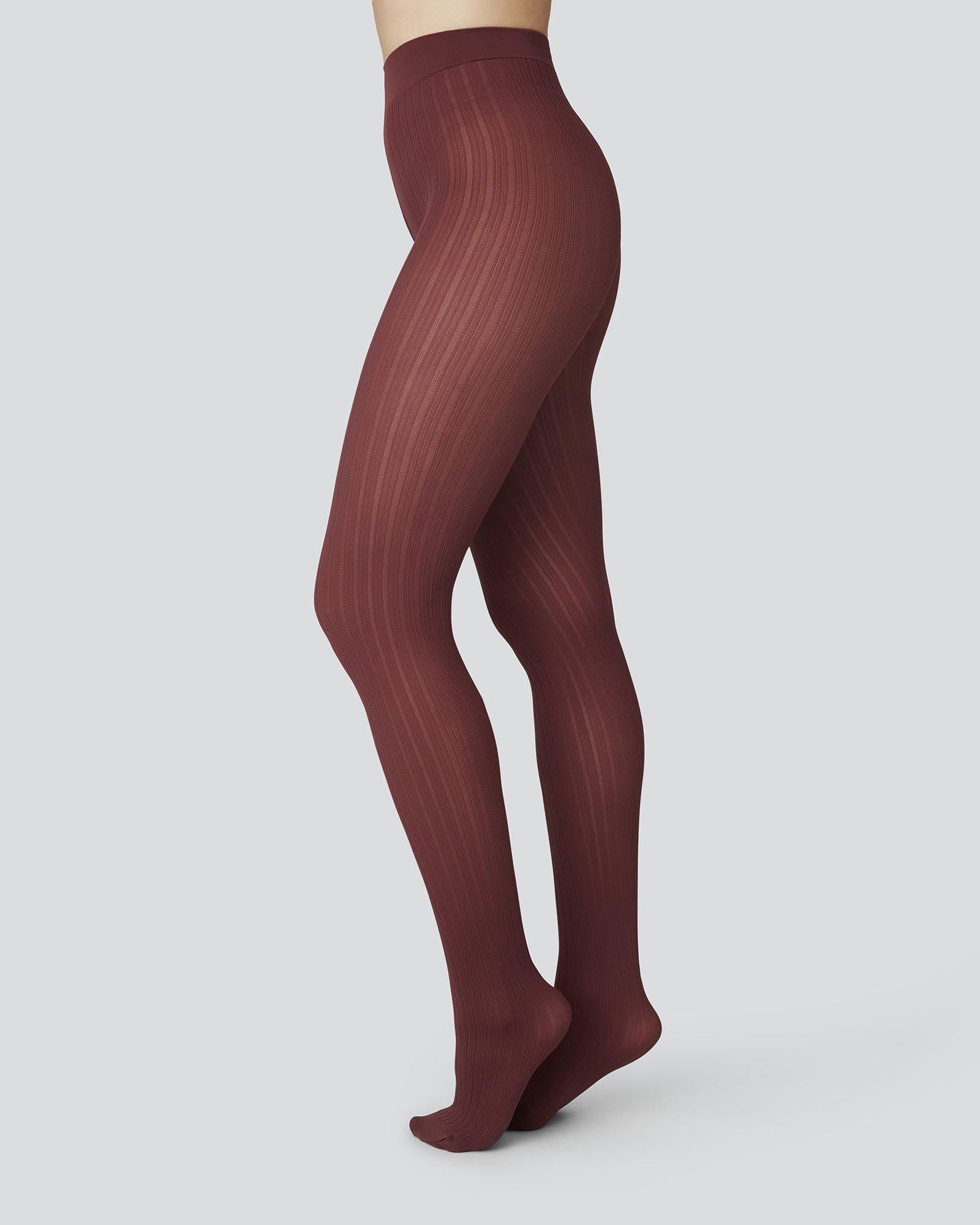 Swedish Stockings womens vegan Alma Rib Tights Wine
