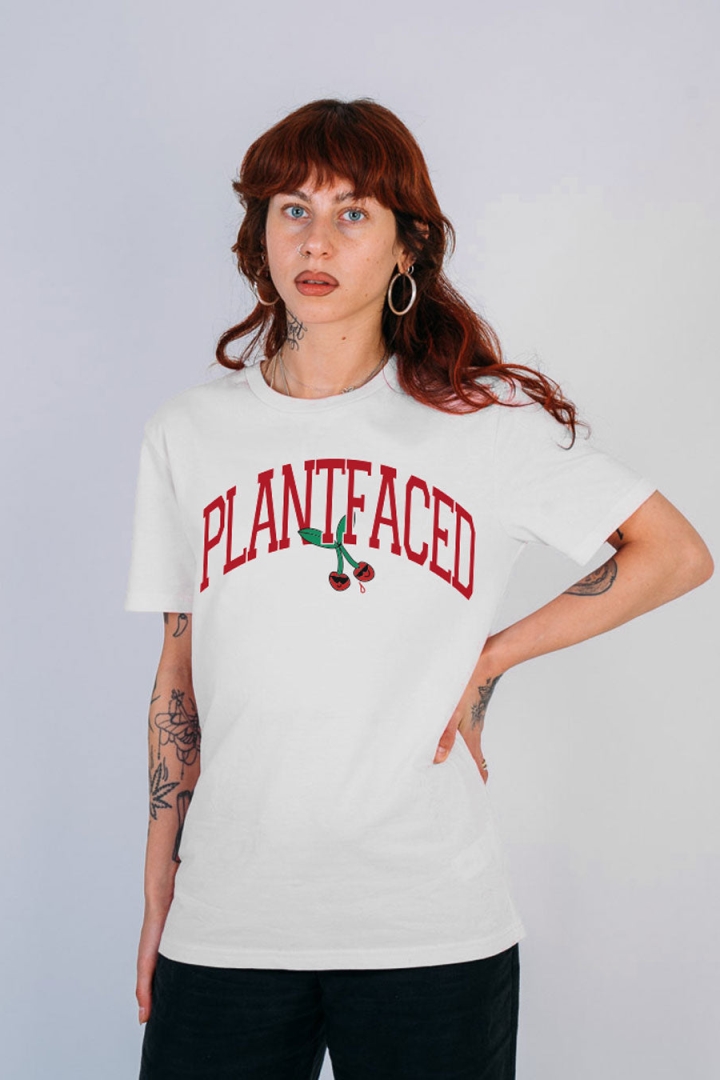 Plant Faced Clothing womens vegan T-Shirt Cherry White