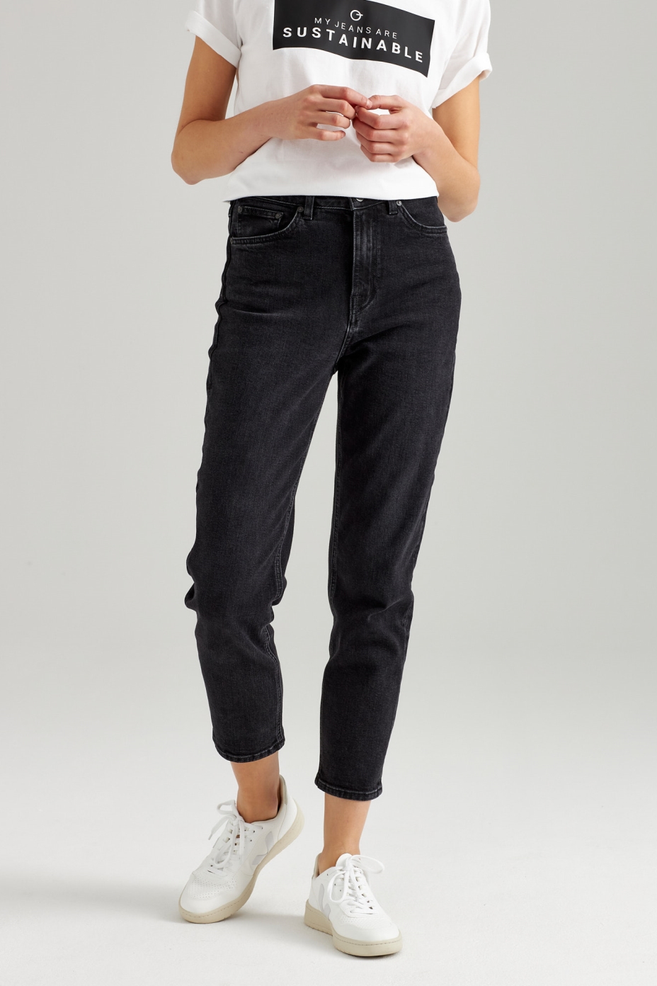 ThokkThokk Damen vegan Jeans Mom Cropped Schwarz