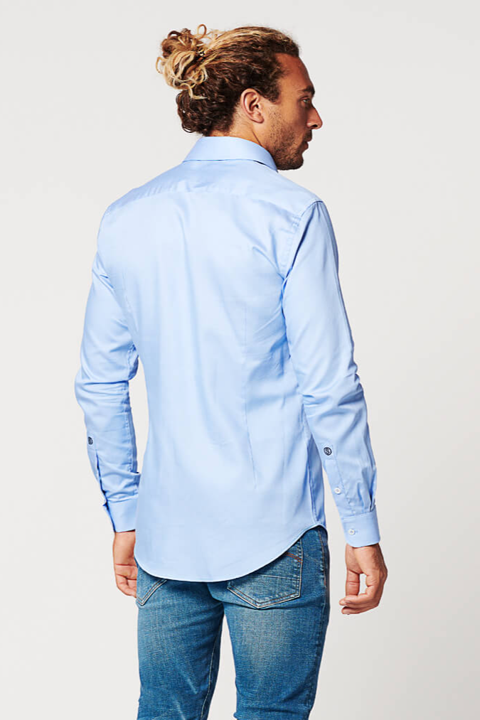SKOT Herren vegan Hemd Slim Fit Ärmel Länge 7 Kreisförmig Blau