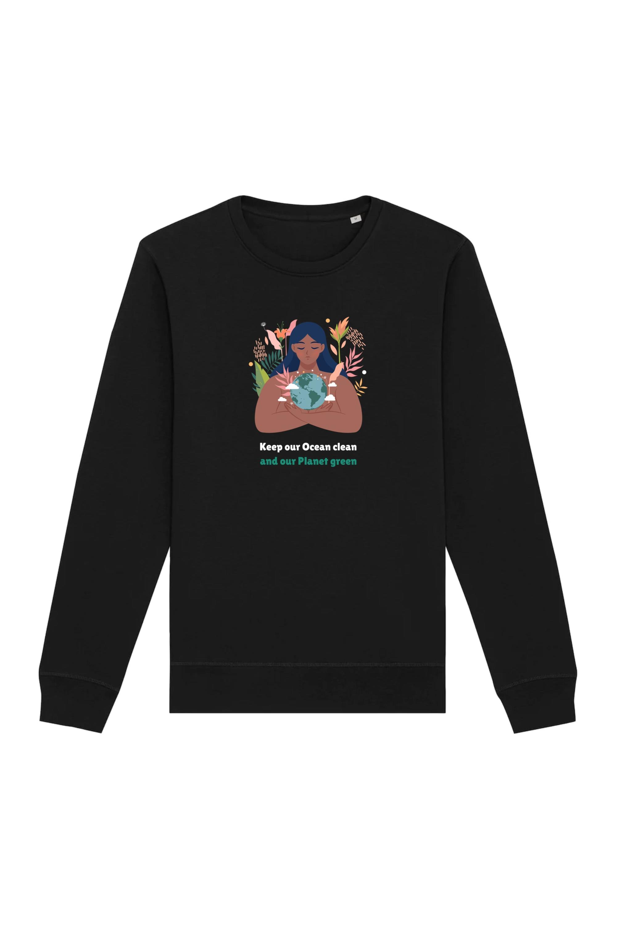 Image of Oat Milk Club dames vegan Sweatshirt Green Planet Zwart