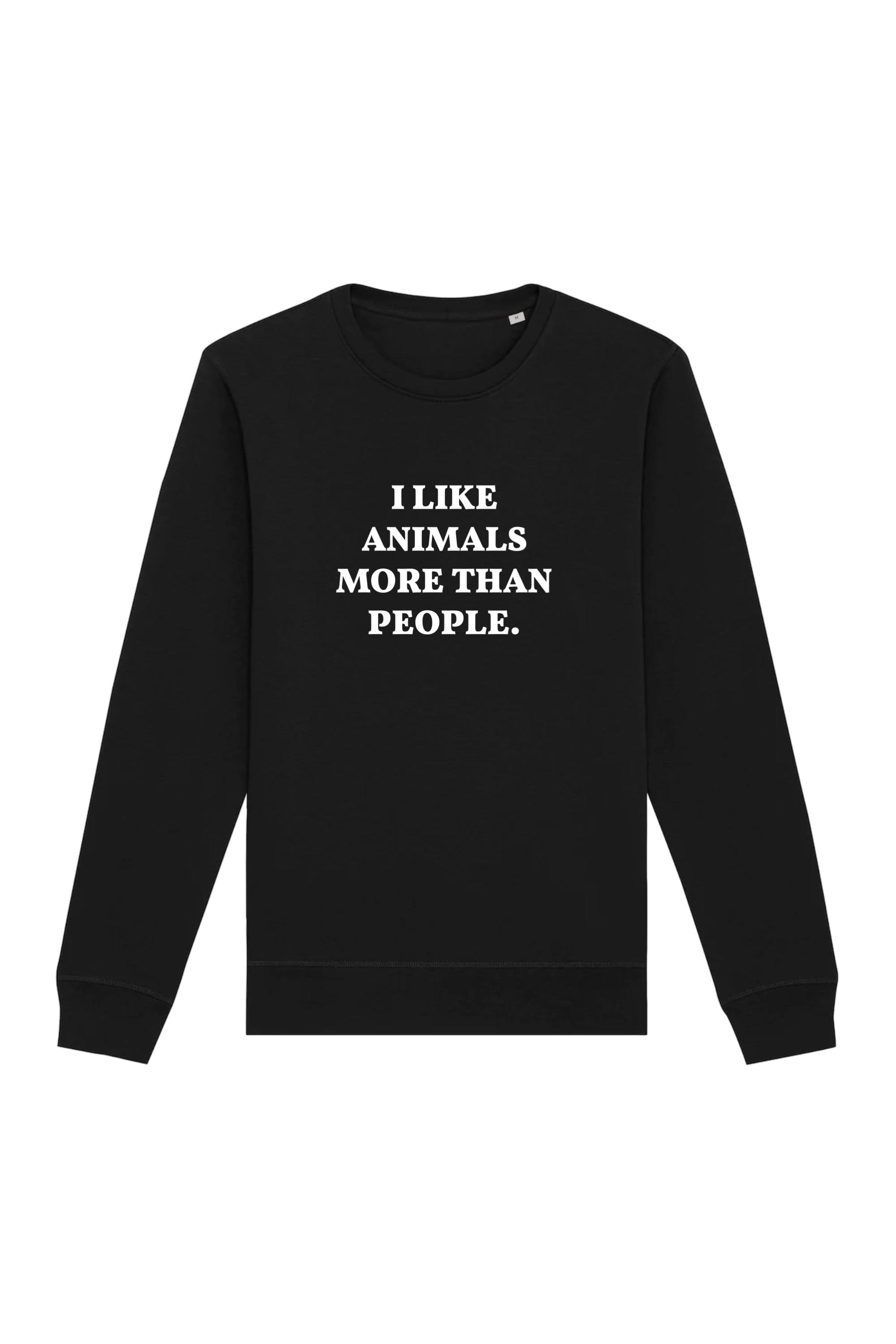 Image of Oat Milk Club dames vegan Sweatshirt I Like Animals More Zwart