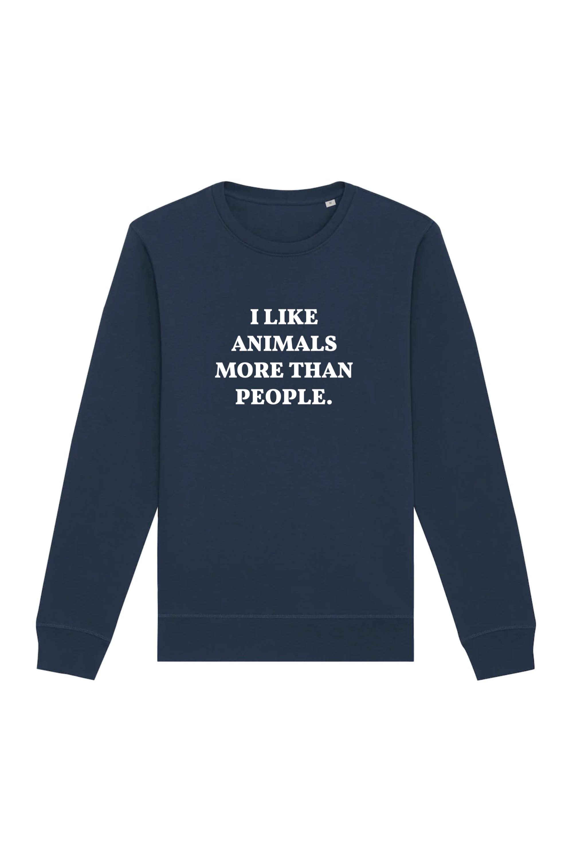 Image of Oat Milk Club dames vegan Sweatshirt I Like Animals More Navy