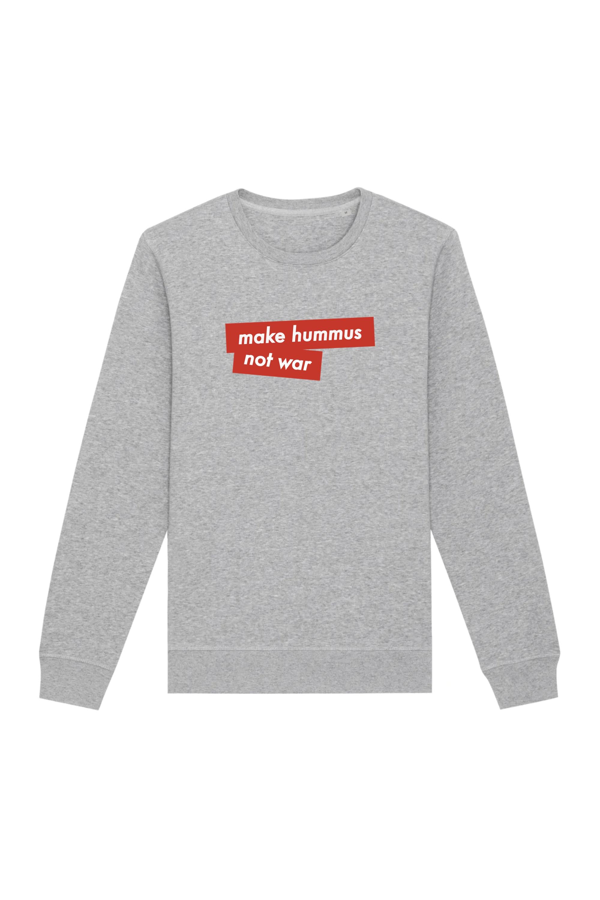Image of Oat Milk Club dames vegan Sweatshirt Make Hummus Not War Grijs