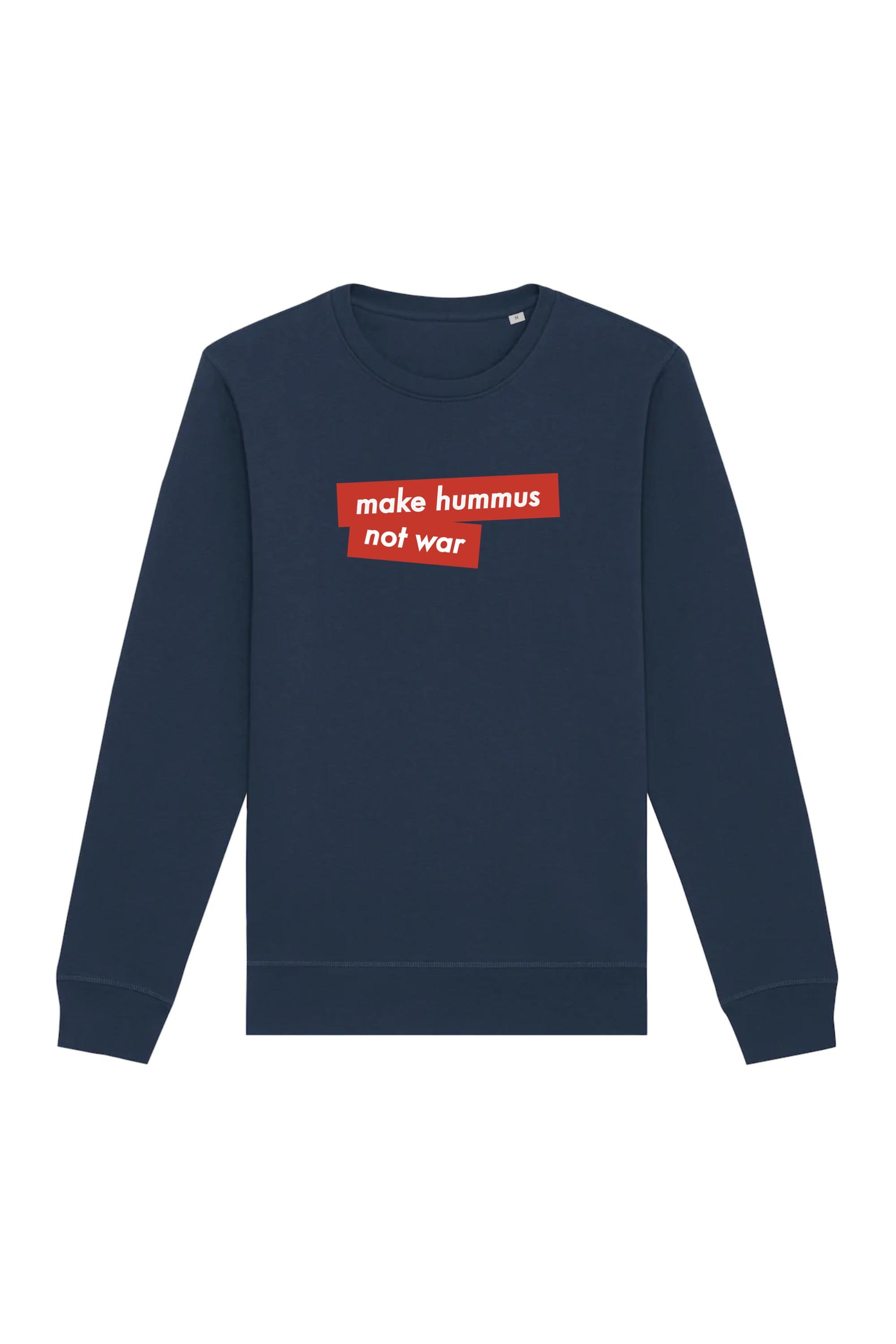 Image of Oat Milk Club dames vegan Sweatshirt Make Hummus Not War Navy
