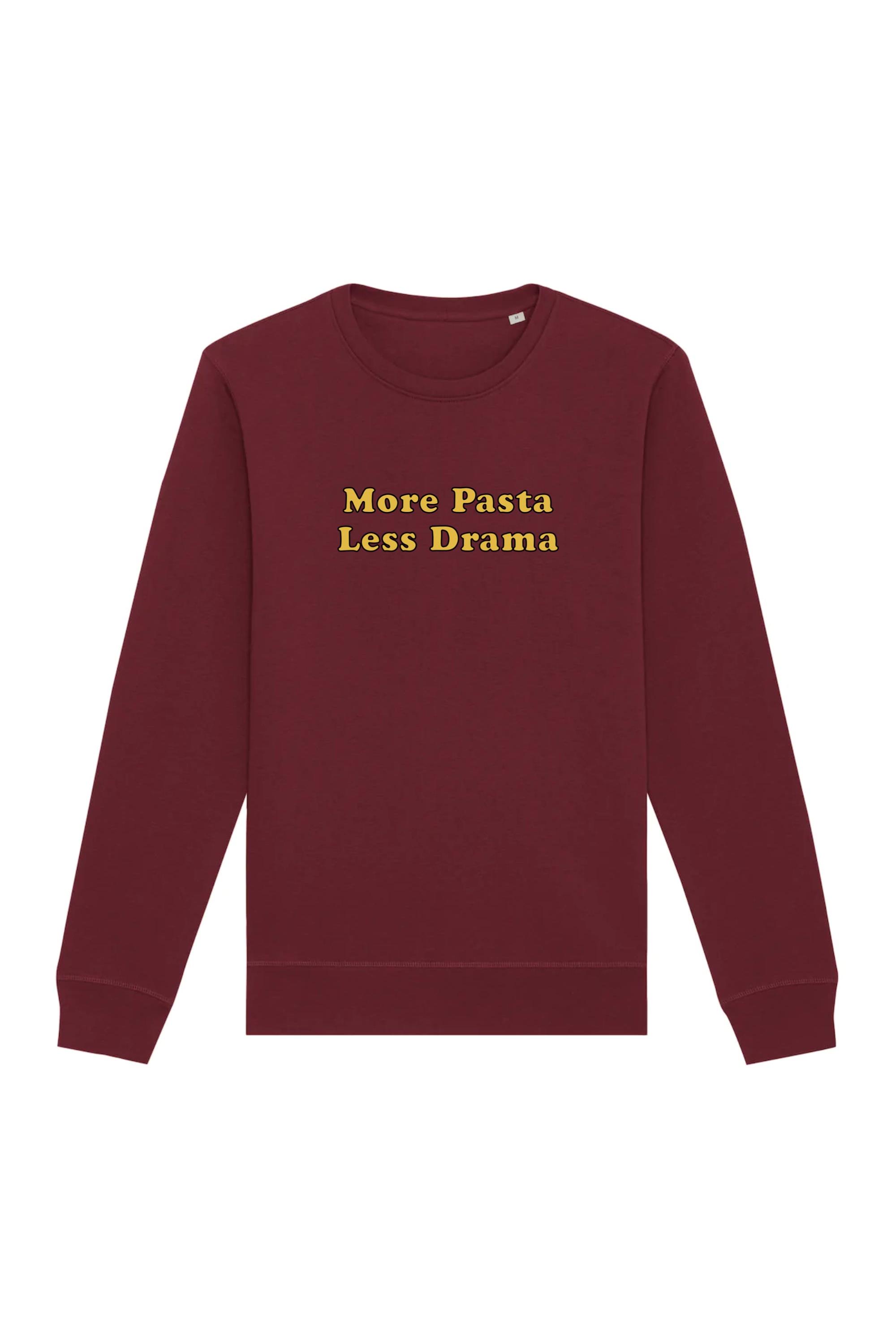 Image of Oat Milk Club dames vegan Sweatshirt More Pasta Less Drama Bordeaux