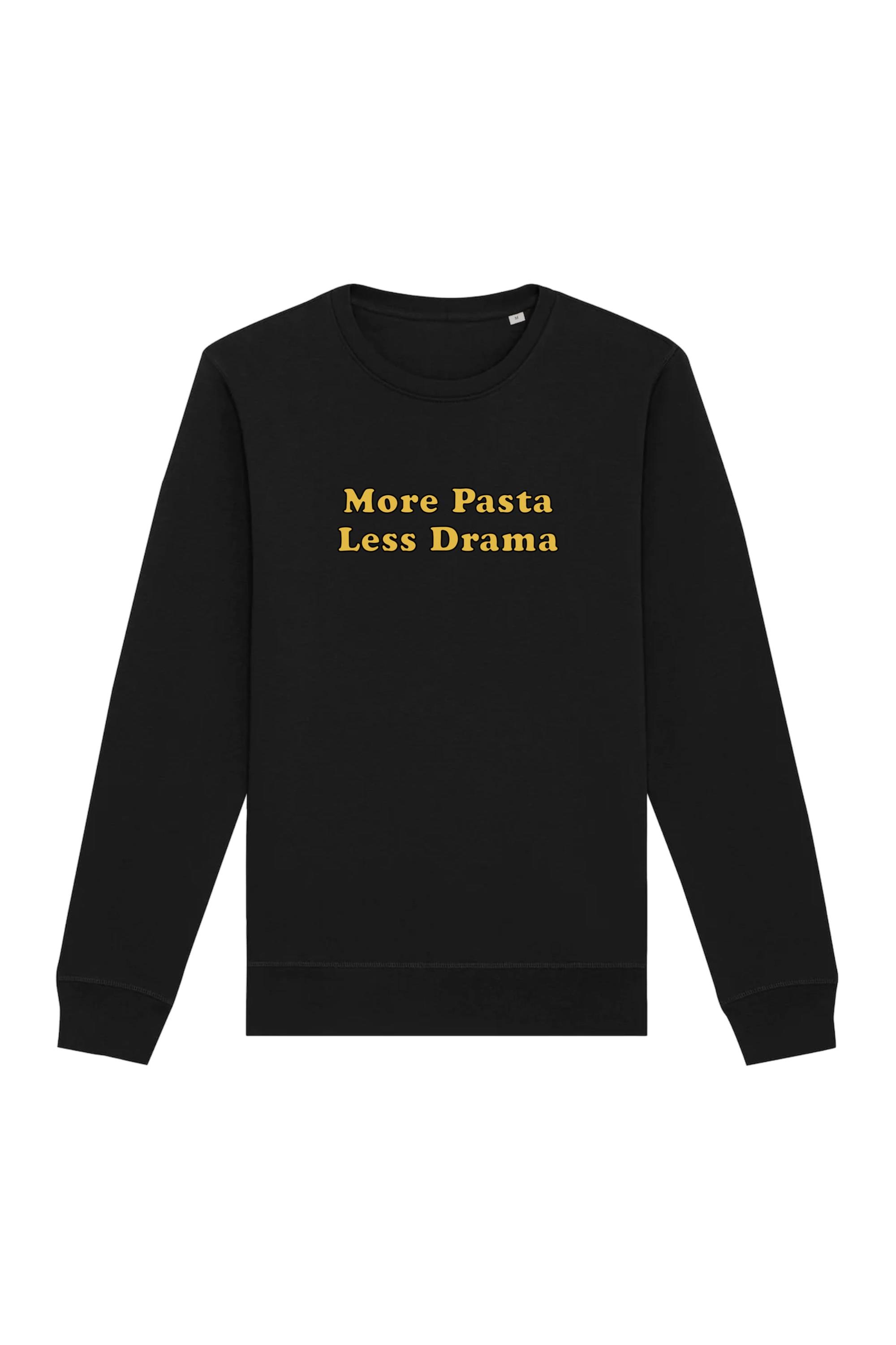 Image of Oat Milk Club dames vegan Sweatshirt More Pasta Less Drama Zwart