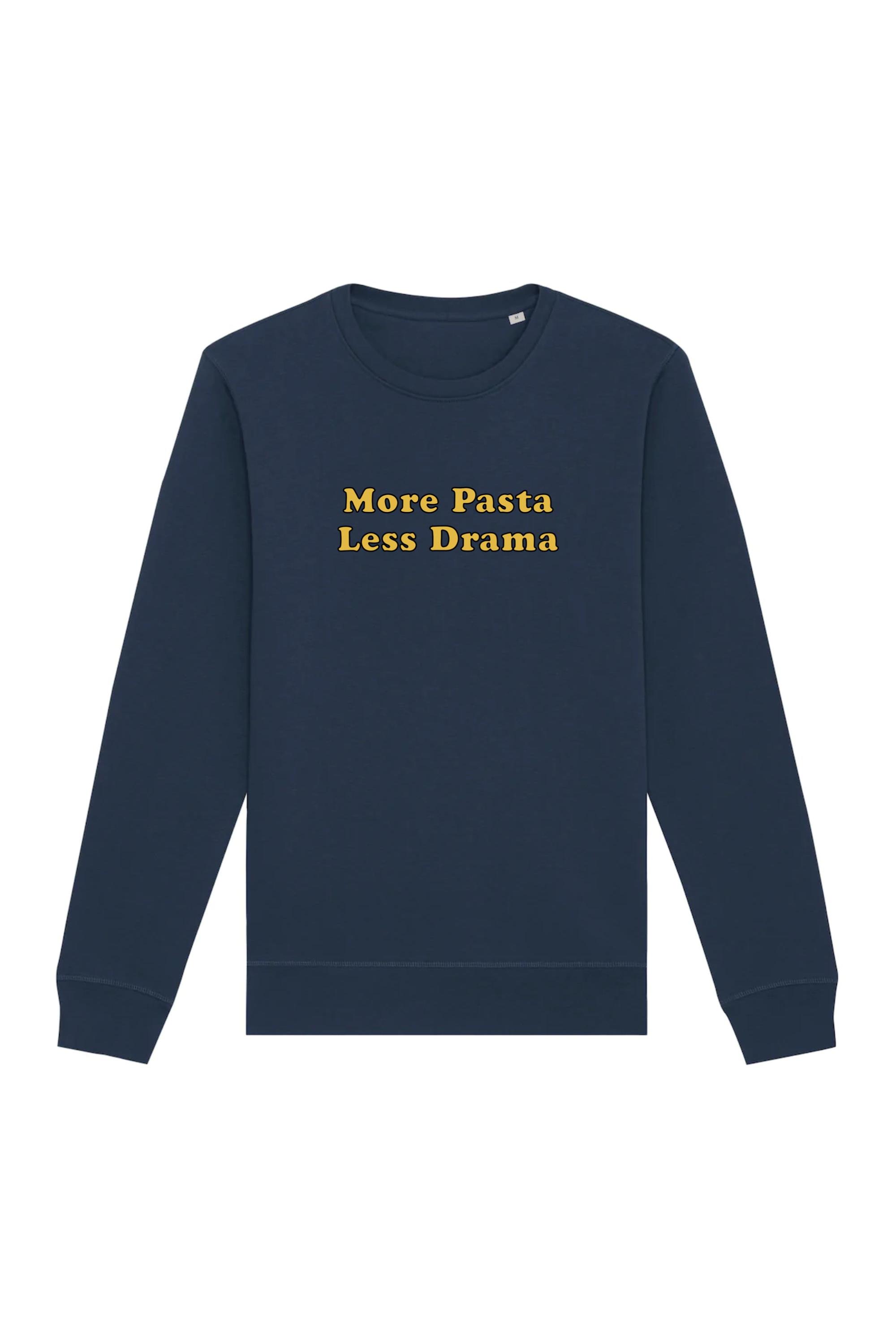 Image of Oat Milk Club dames vegan Sweatshirt More Pasta Less Drama Navy