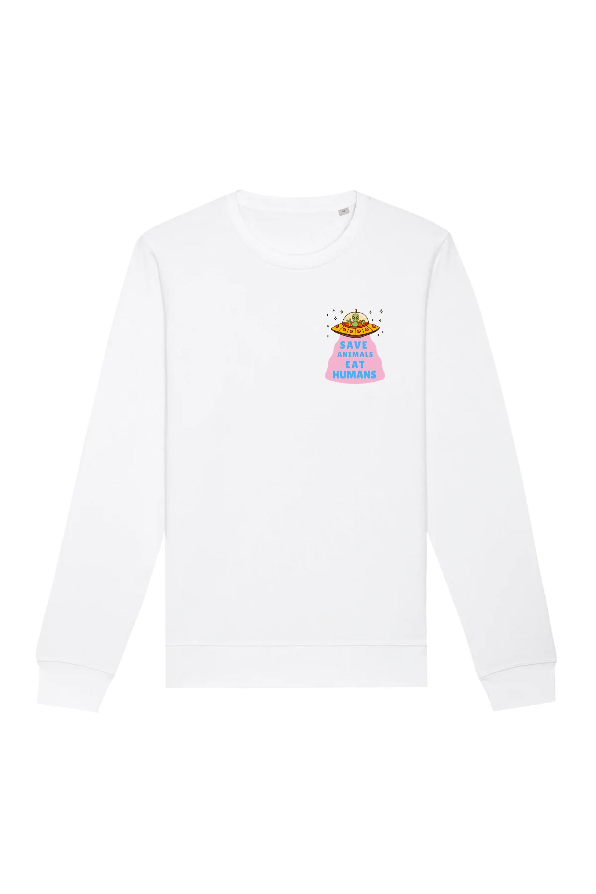 Image of Oat Milk Club dames vegan Sweatshirt Save Animals Eat Humans Wit