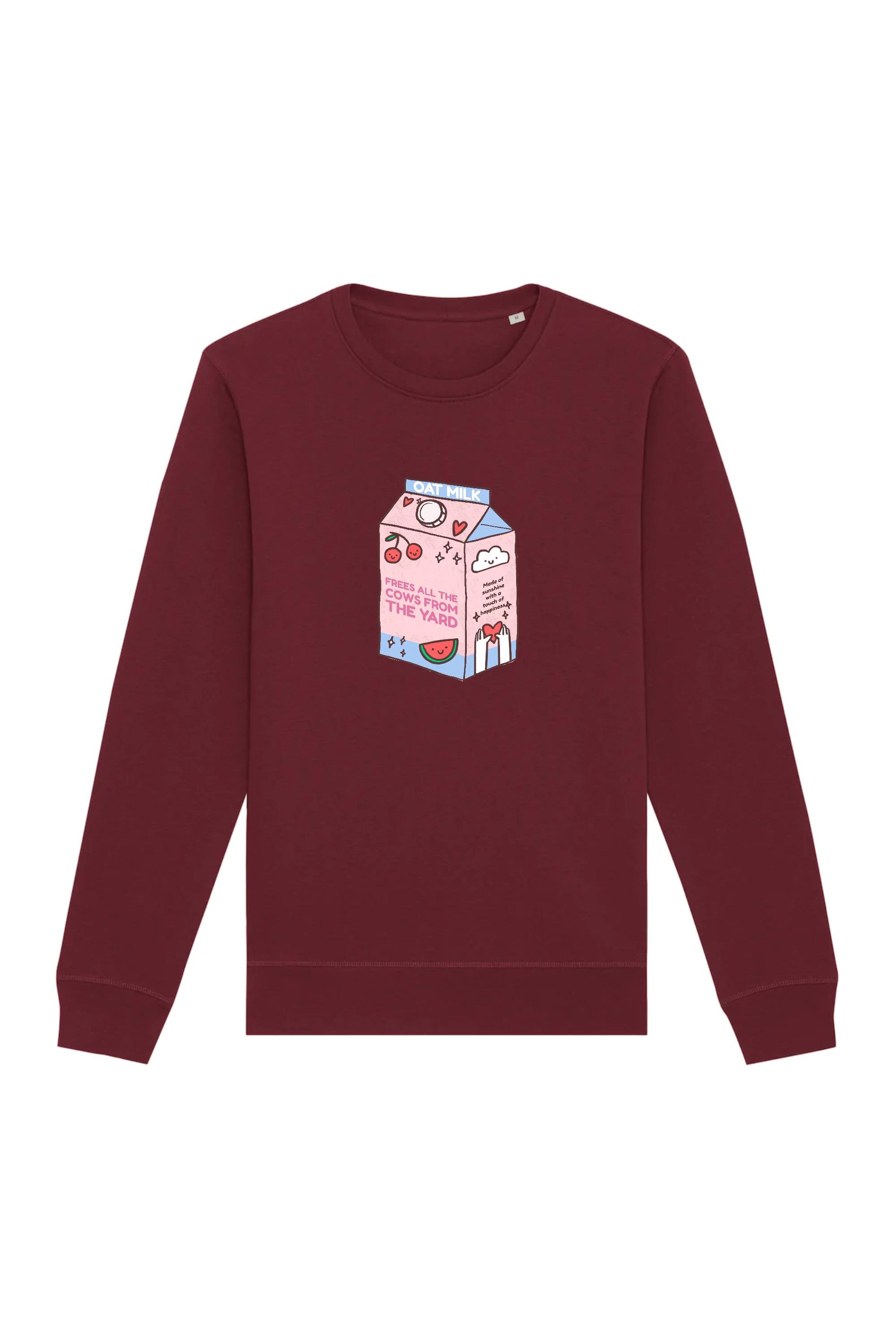 68154 - Damen vegan Sweatshirt My Oat Frees All The Cows Bordeaux