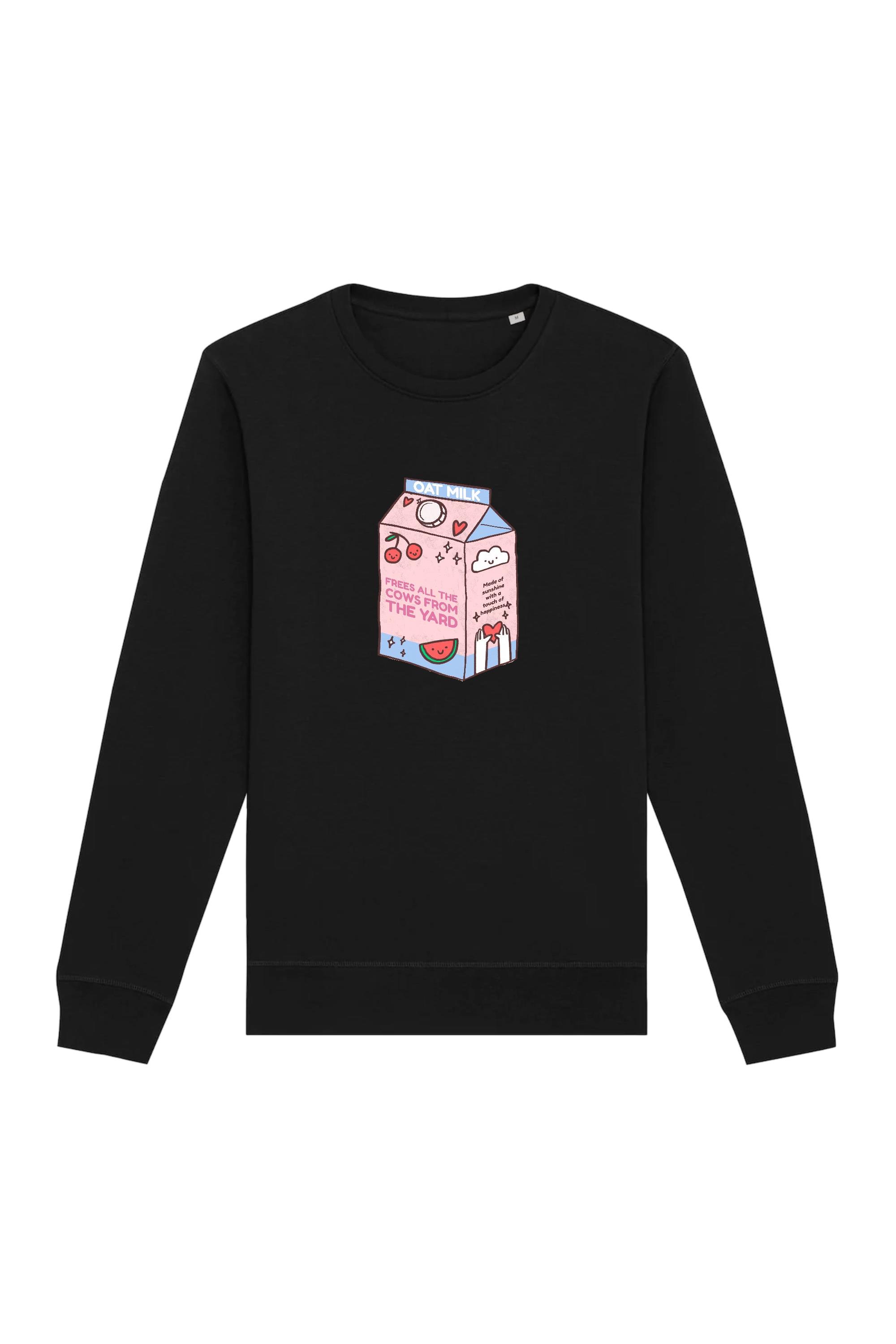 Image of Oat Milk Club dames vegan Sweatshirt My Oat Frees All The Cows Zwart