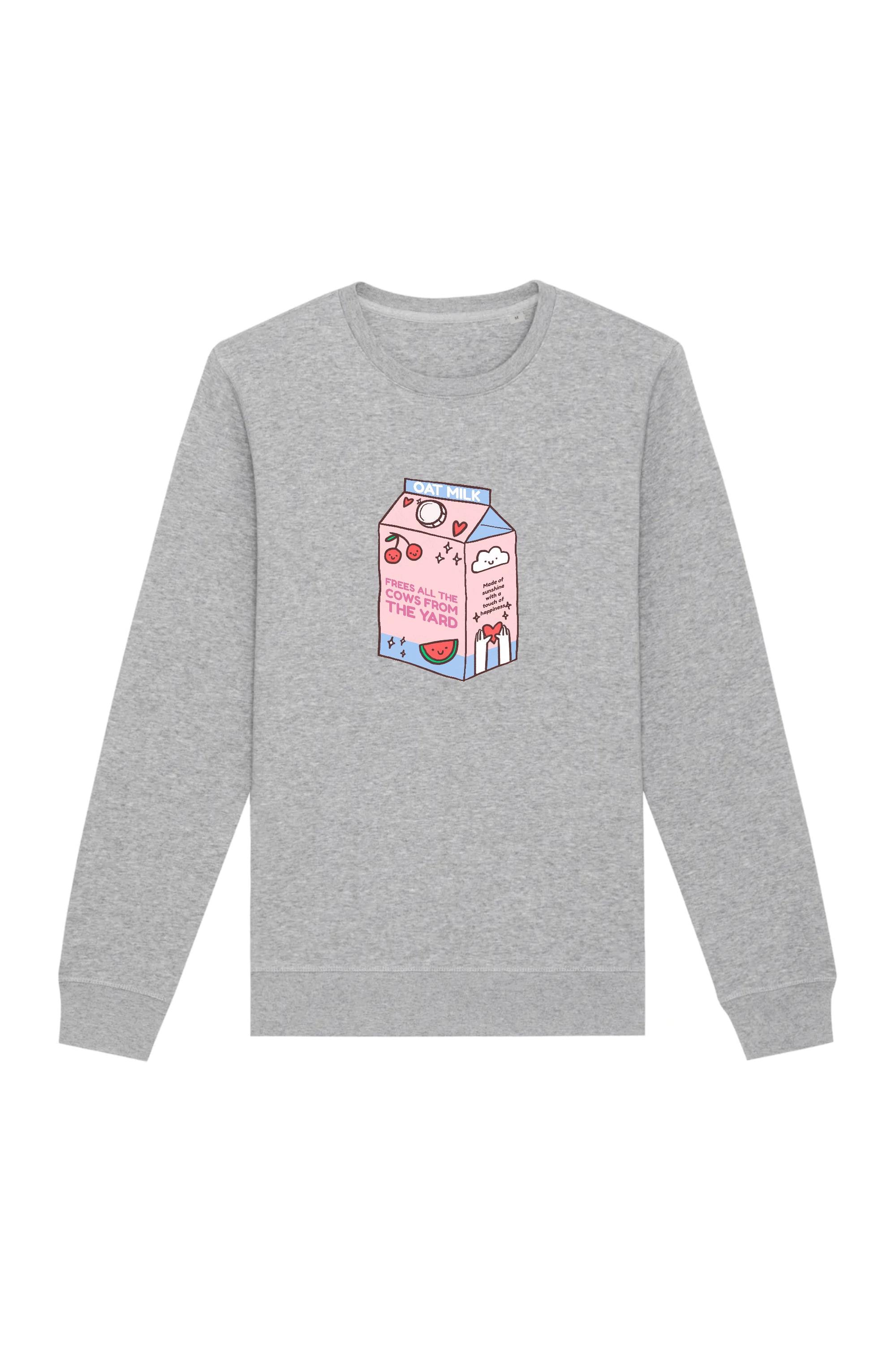 Image of Oat Milk Club dames vegan Sweatshirt My Oat Frees All The Cows Grijs