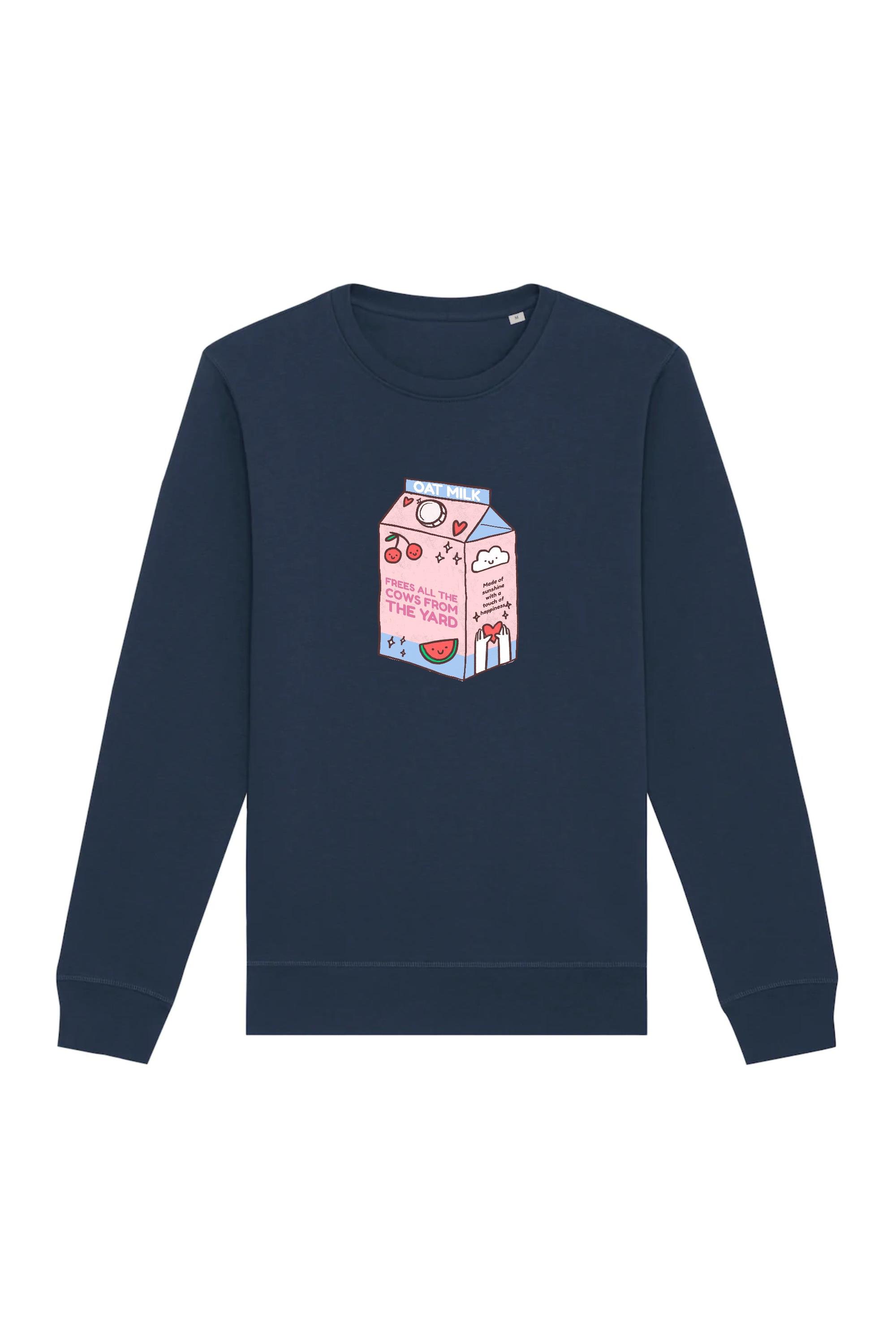 Image of Oat Milk Club dames vegan Sweatshirt My Oat Frees All The Cows Navy