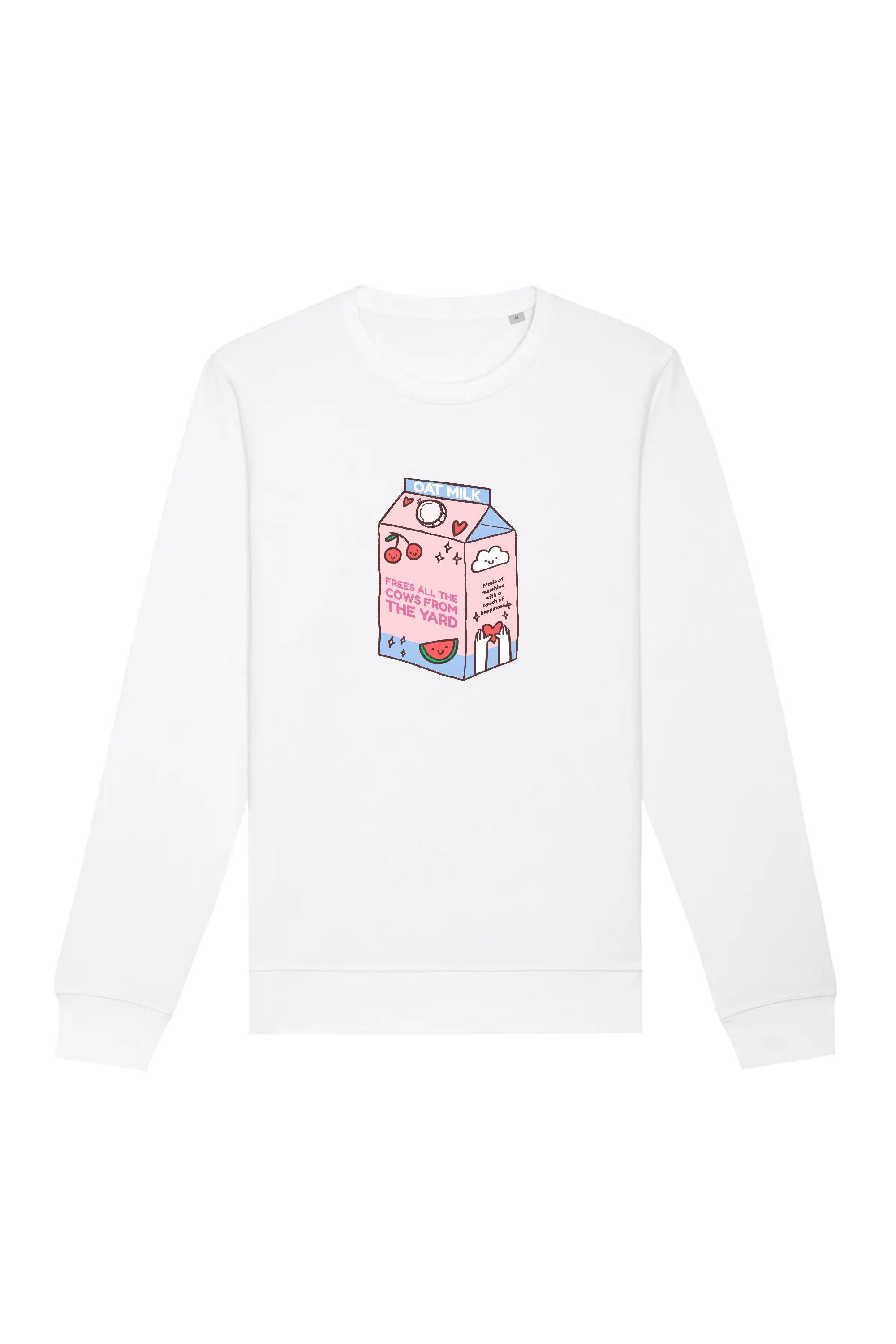 Image of Oat Milk Club dames vegan Sweatshirt My Oat Frees All The Cows Wit