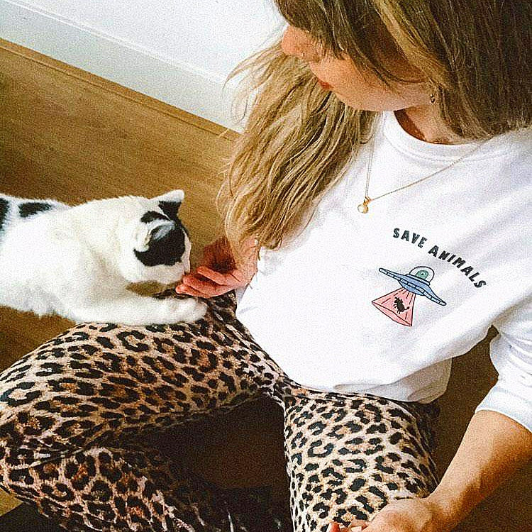 Oat Milk Club womens vegan Sweatshirt Save Animals Black