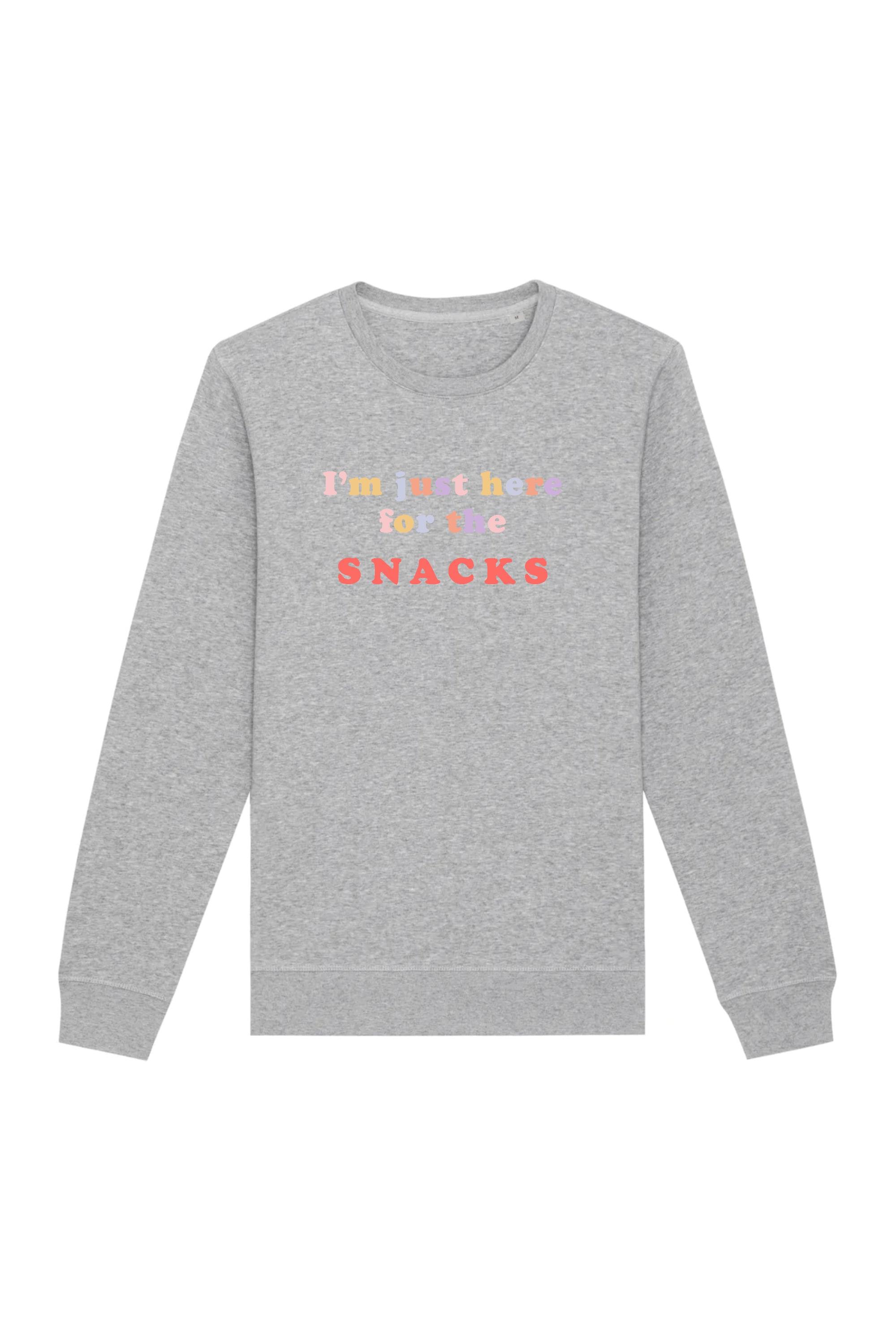 Image of Oat Milk Club dames vegan Sweatshirt Just Here For The Snacks Grijs