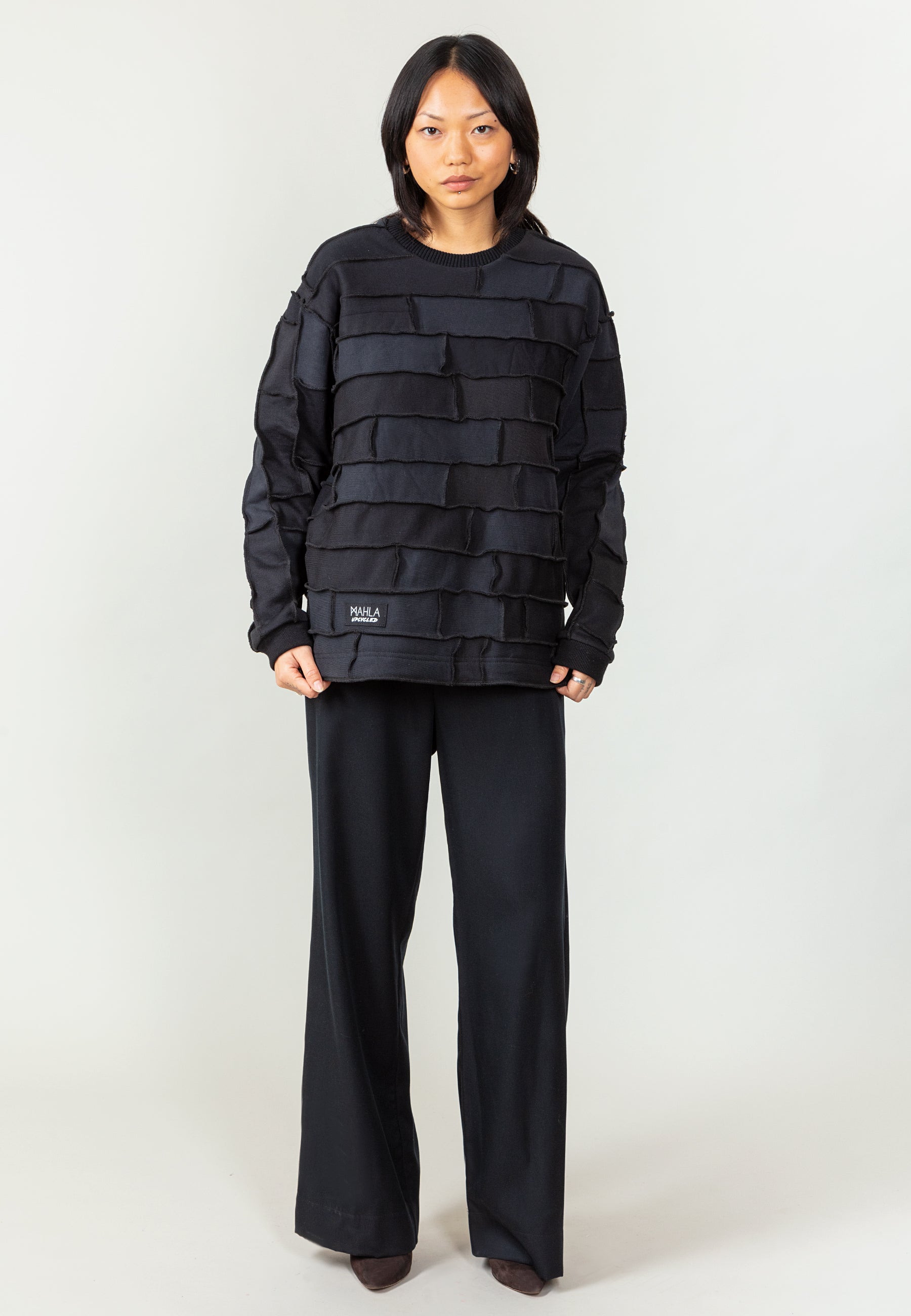 MAHLA womens vegan Jett Patchwork Sweatshirt