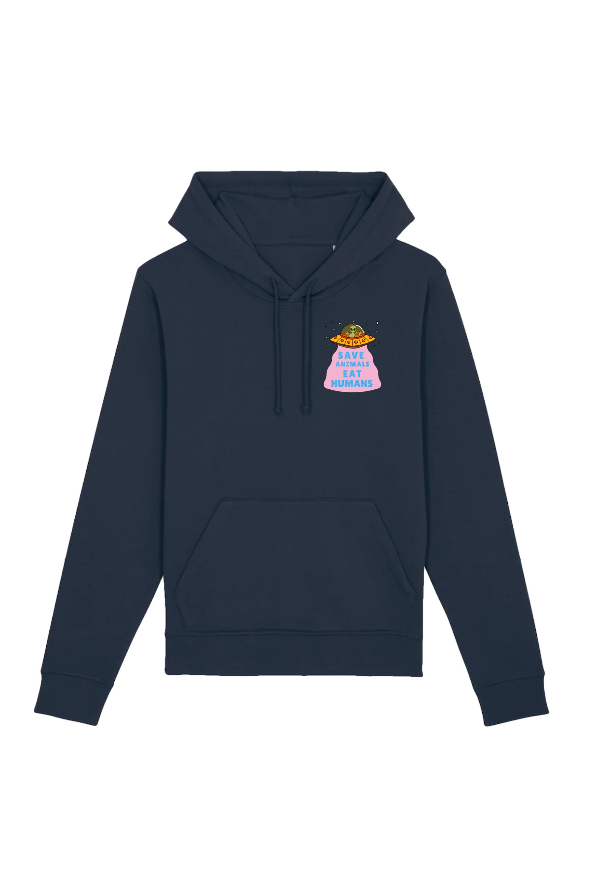 Image of Oat Milk Club dames vegan Hoodie Save Animals Eat Humans Unisex Marineblauw