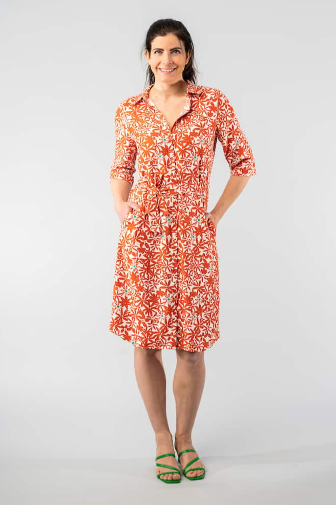 Marjolein Elisabeth Damen vegan Kleid Merel Blumen Rot