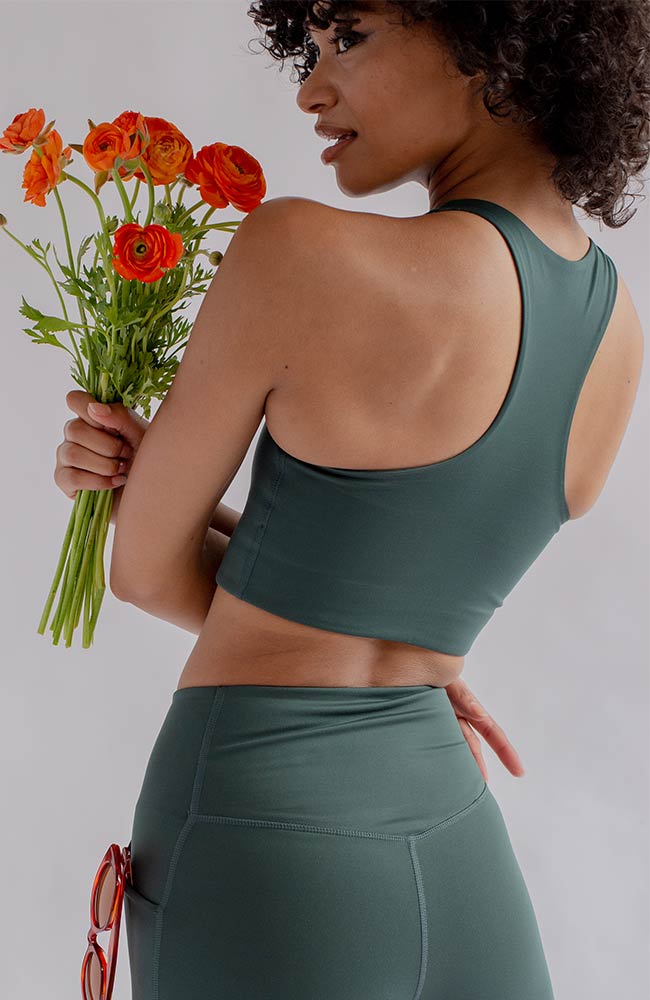 Girlfriend Collective womens vegan Sports Bra Paloma Moss Green