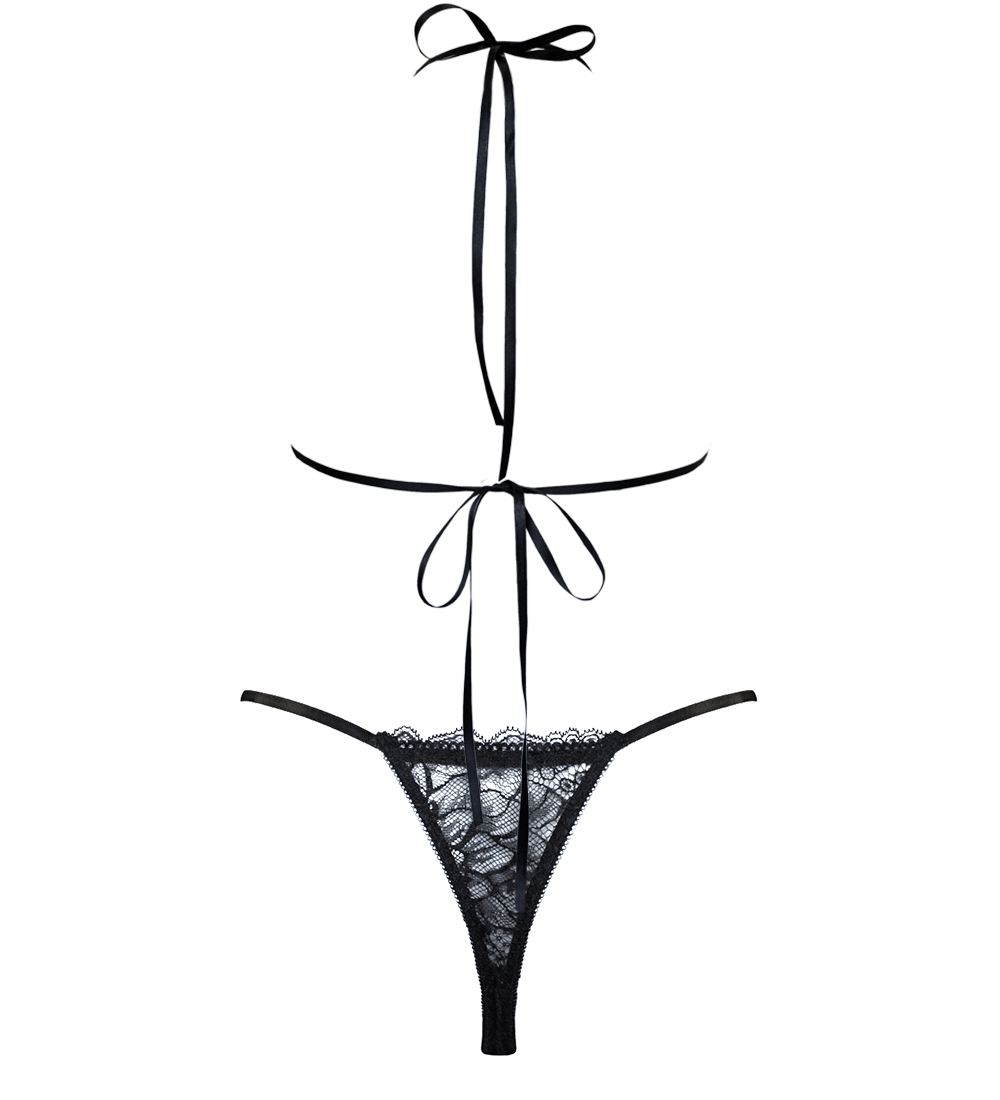 Anekdot womens vegan Set Thong & Bralette Cherry Blossom Black