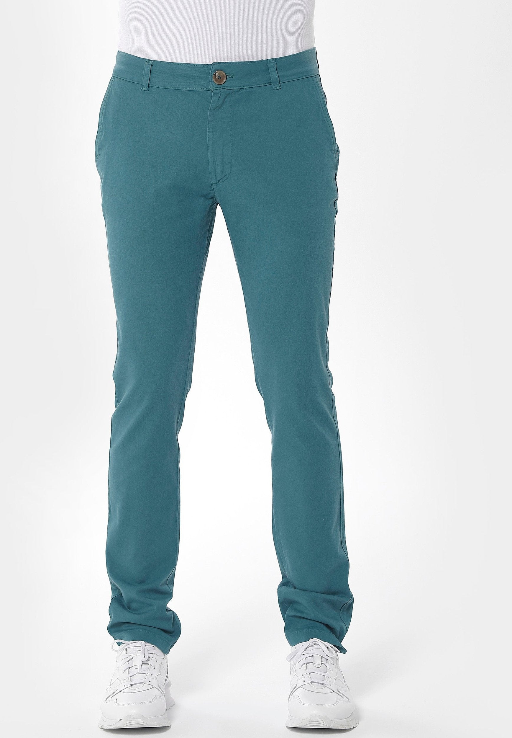 ORGANICATION Chino Pants Slim Petrol Green
