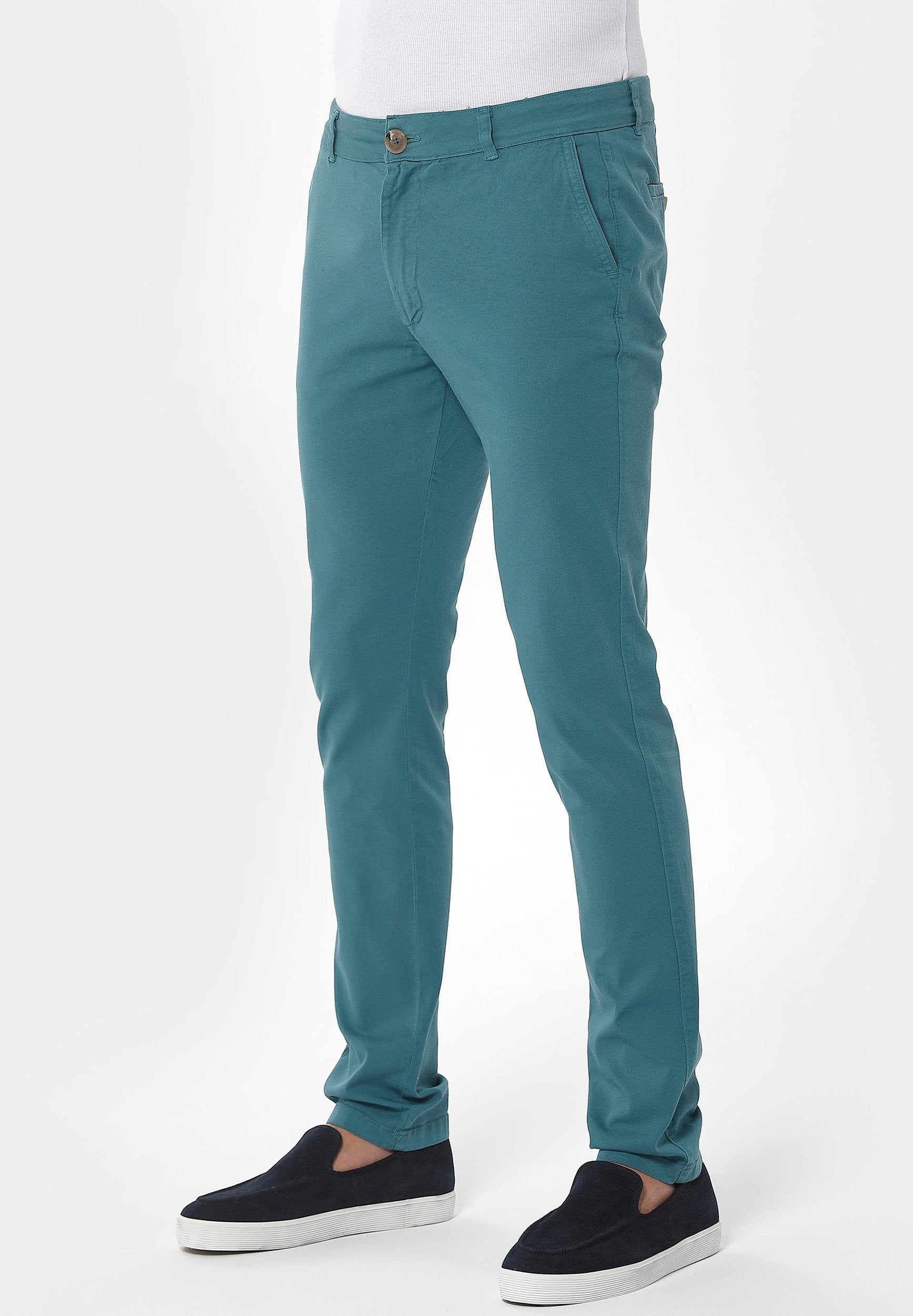 ORGANICATION Chino Pants Slim Petrol Green