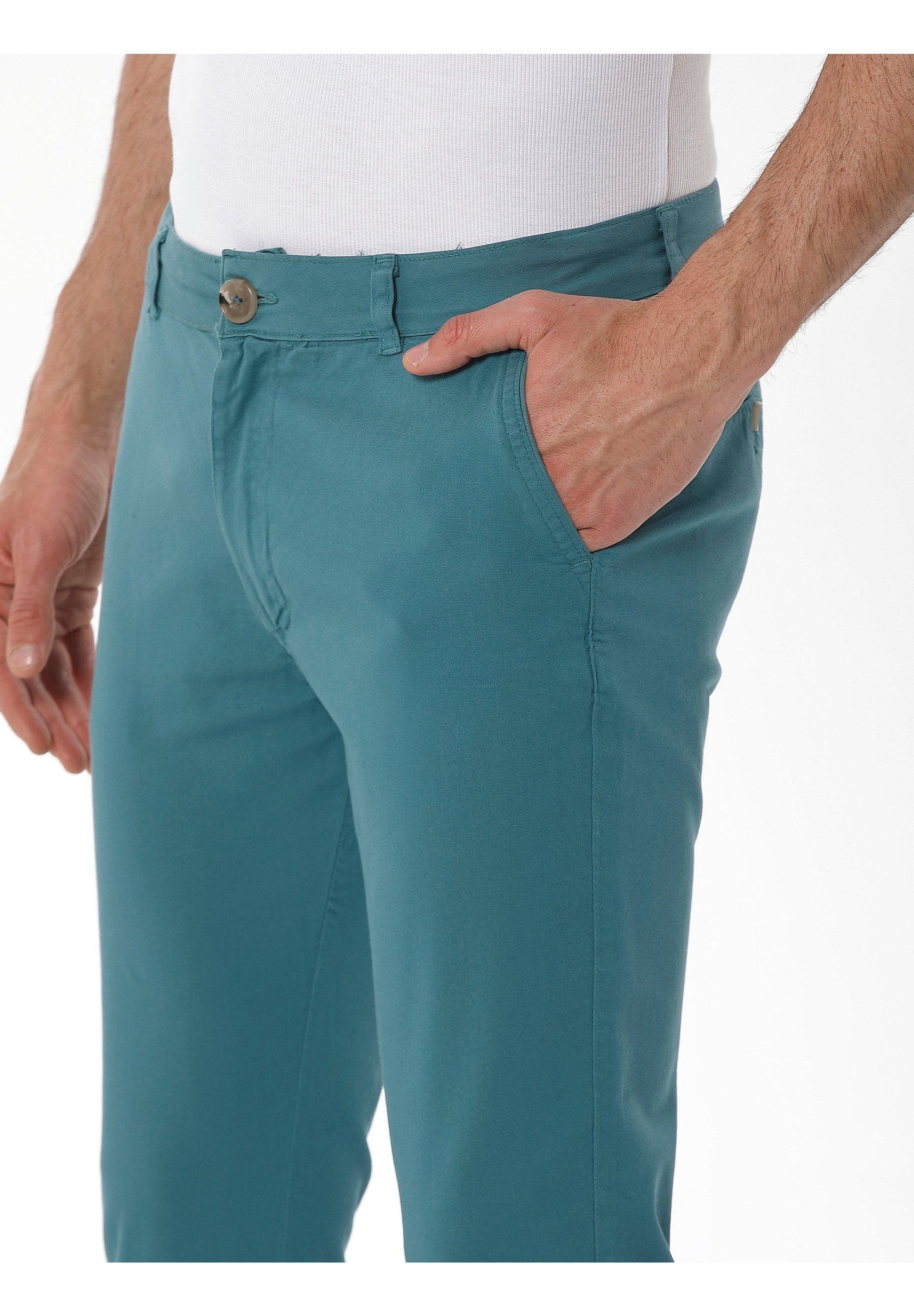 ORGANICATION Chino Pants Slim Petrol Green