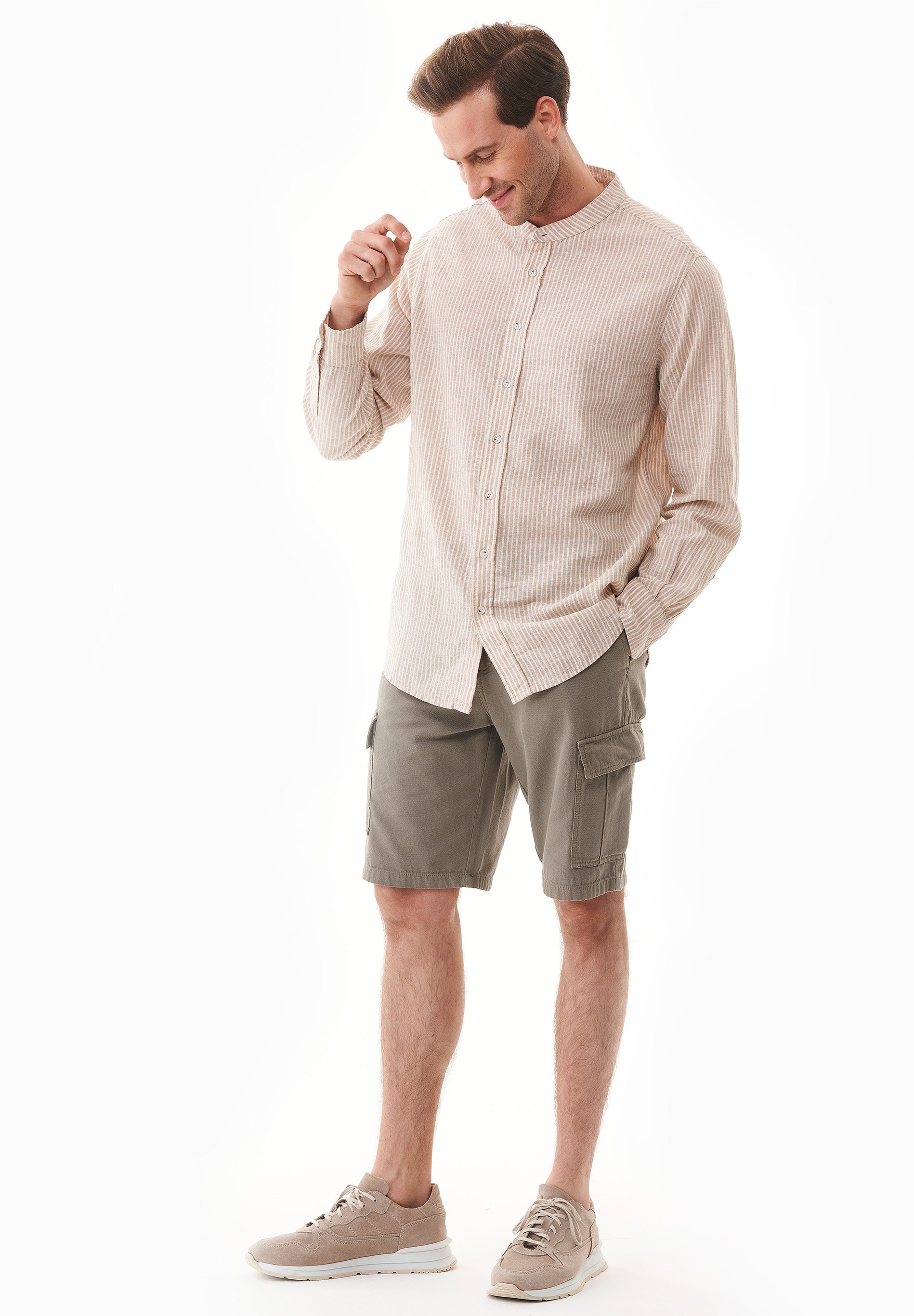 ORGANICATION men vegan Shirt With Stripes Sand Ecru