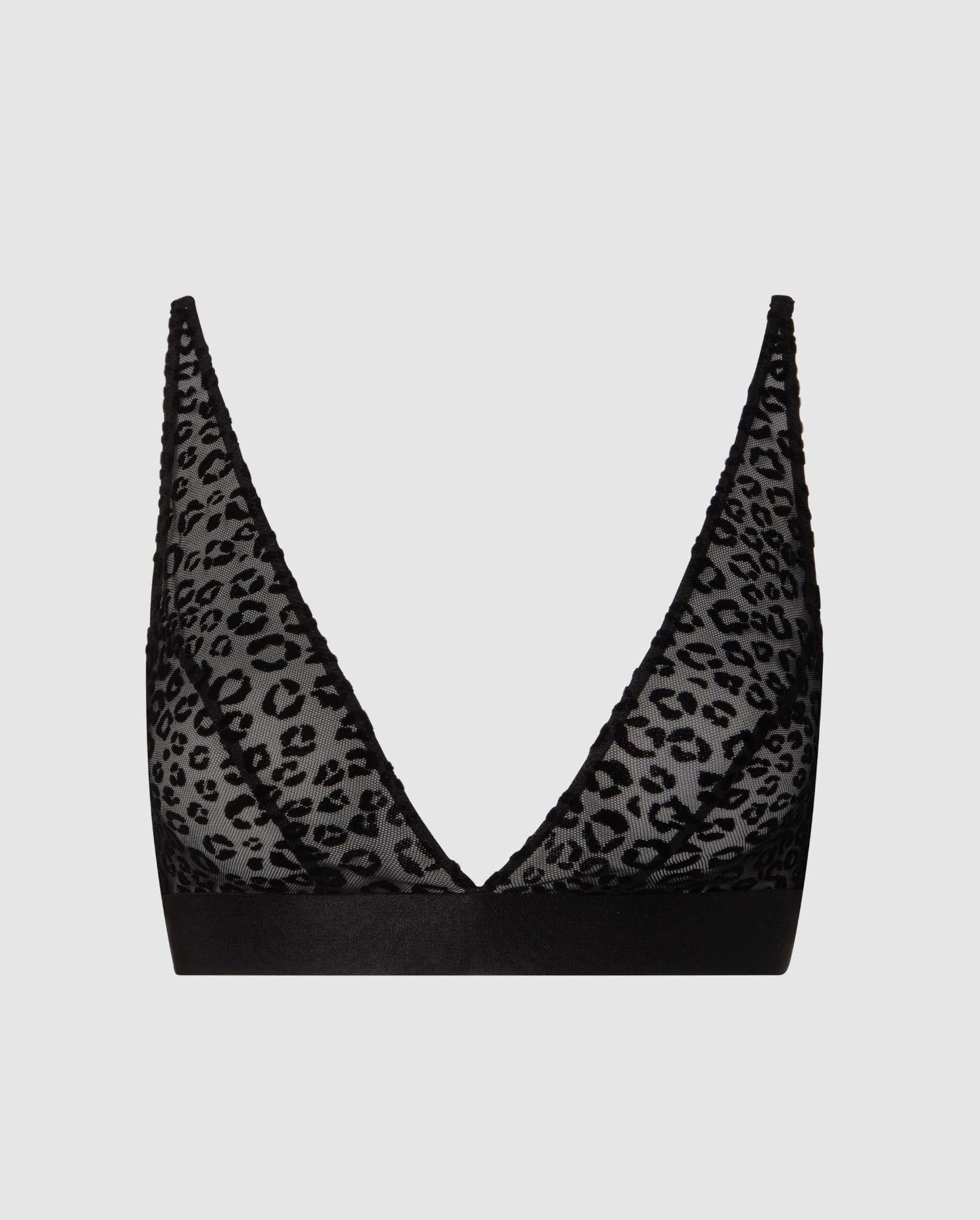 72205 - Damen vegan Bralette Plunge Mesh Wild Polish Leopard Schwarz