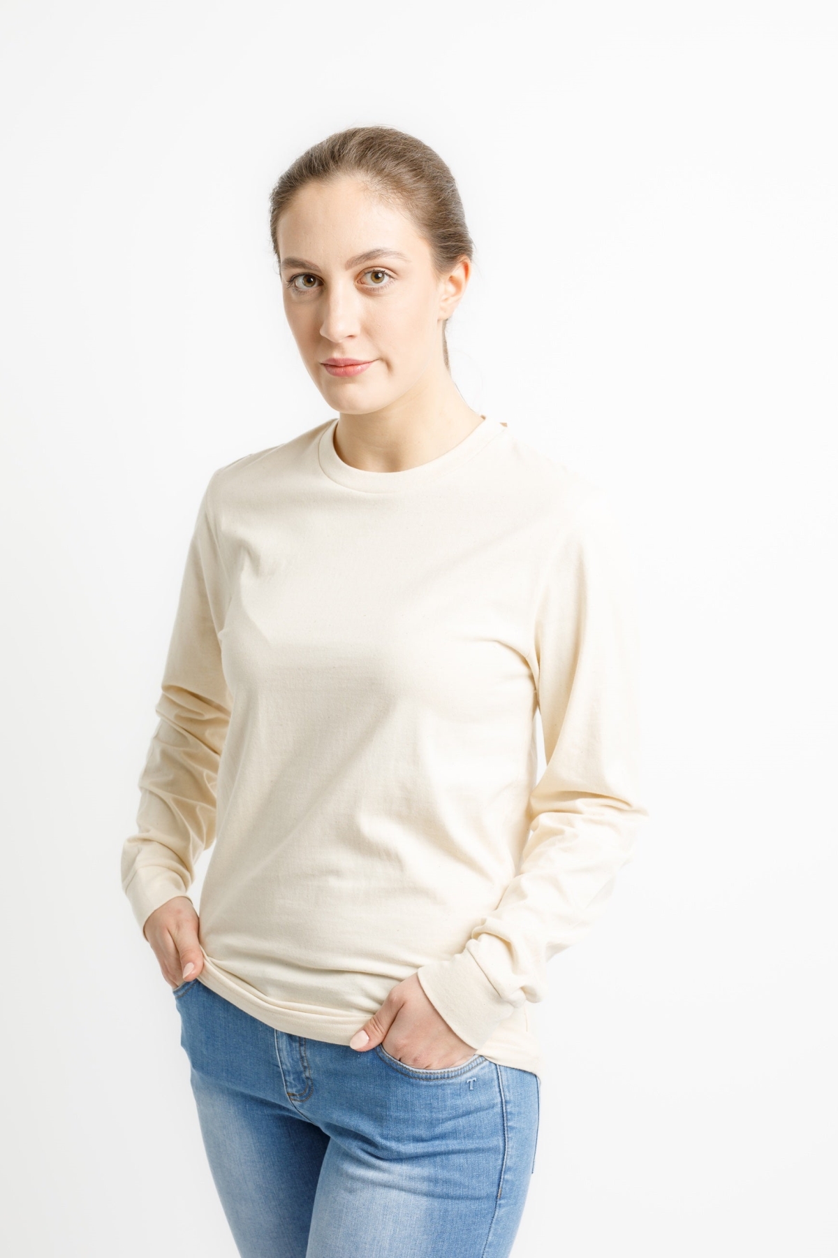 TORLAND womens vegan T-Shirt Long Sleeve Shifts Dry Natural Raw Cream
