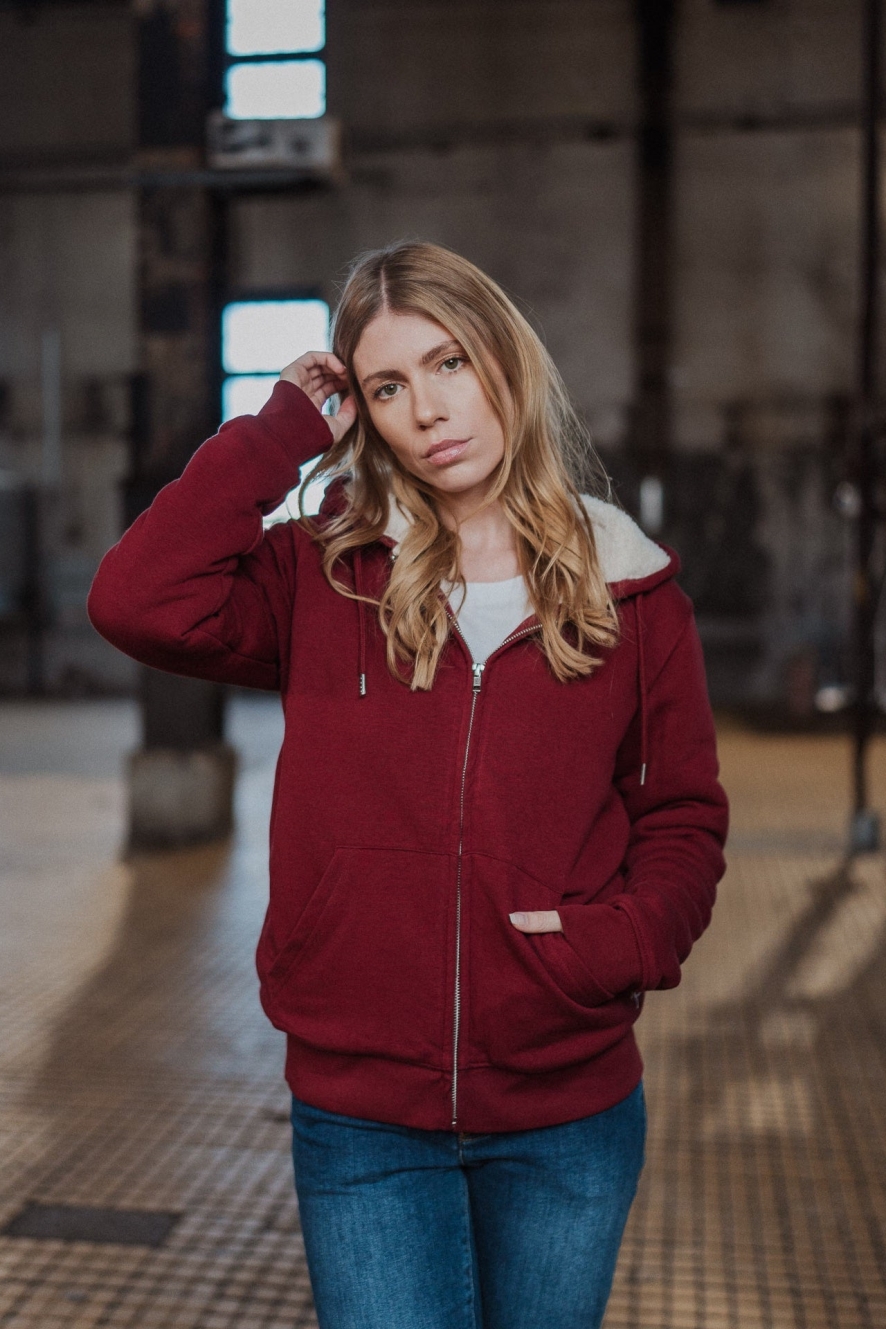 TORLAND Herren vegan Hoodie Winter Hygger Sherpa Burgundy Rot