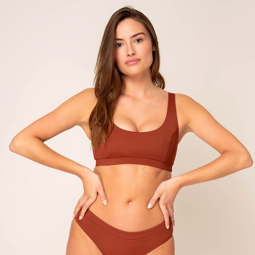 Woodlike womens vegan Bikini Top Anais Reversible Spice Brown / Pink