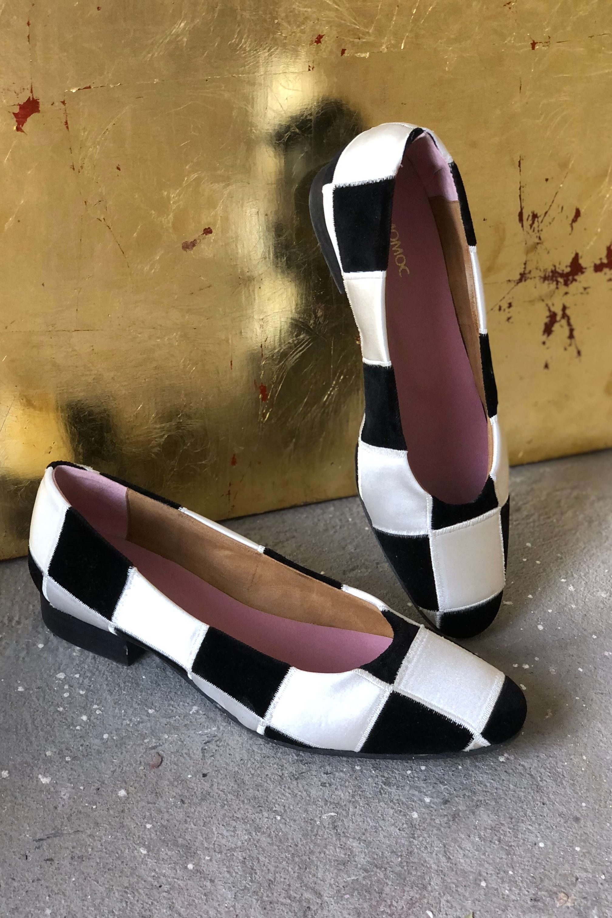 72809 - Damen vegan Ballerinas Queens Gambit Schwarz & WeiÃŸ