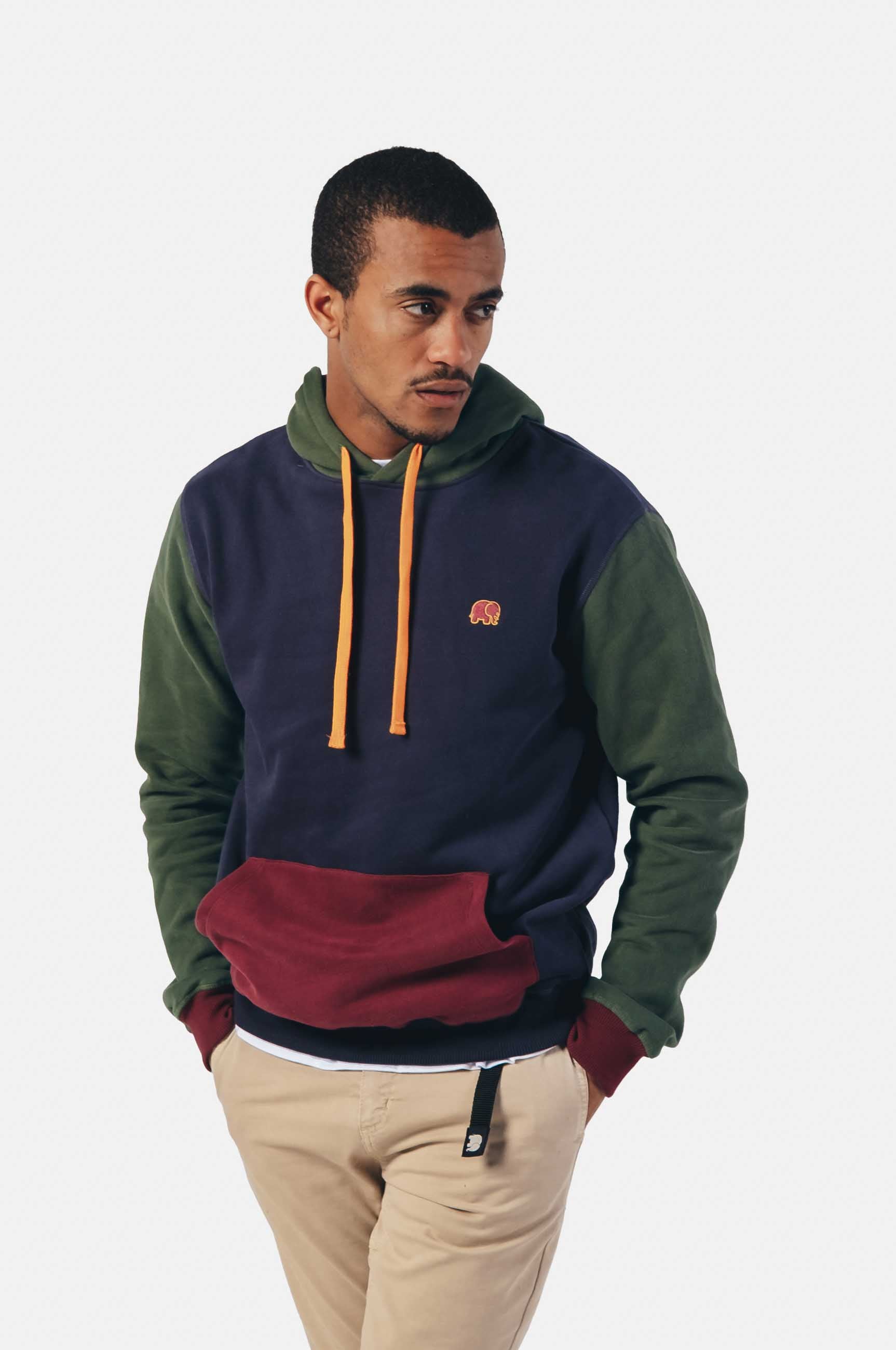 Trendsplant Herren vegan Hoodie Color Block Blau, Rot & GrÃ¼n