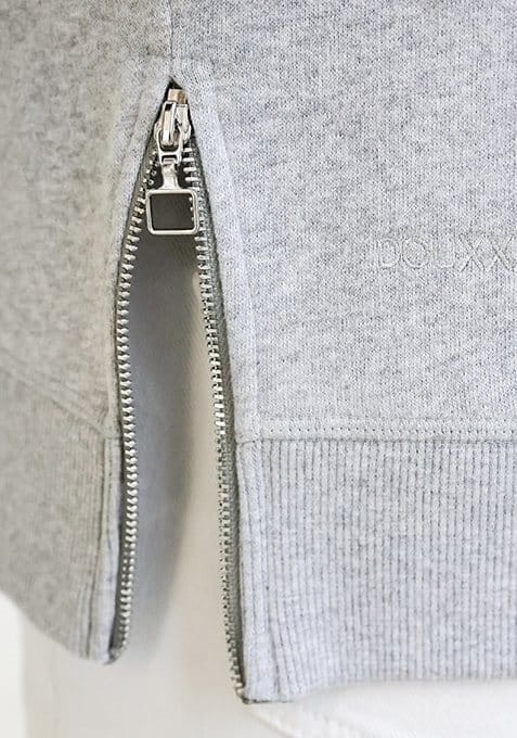Douxx womens vegan Sweater Side Zip Grey