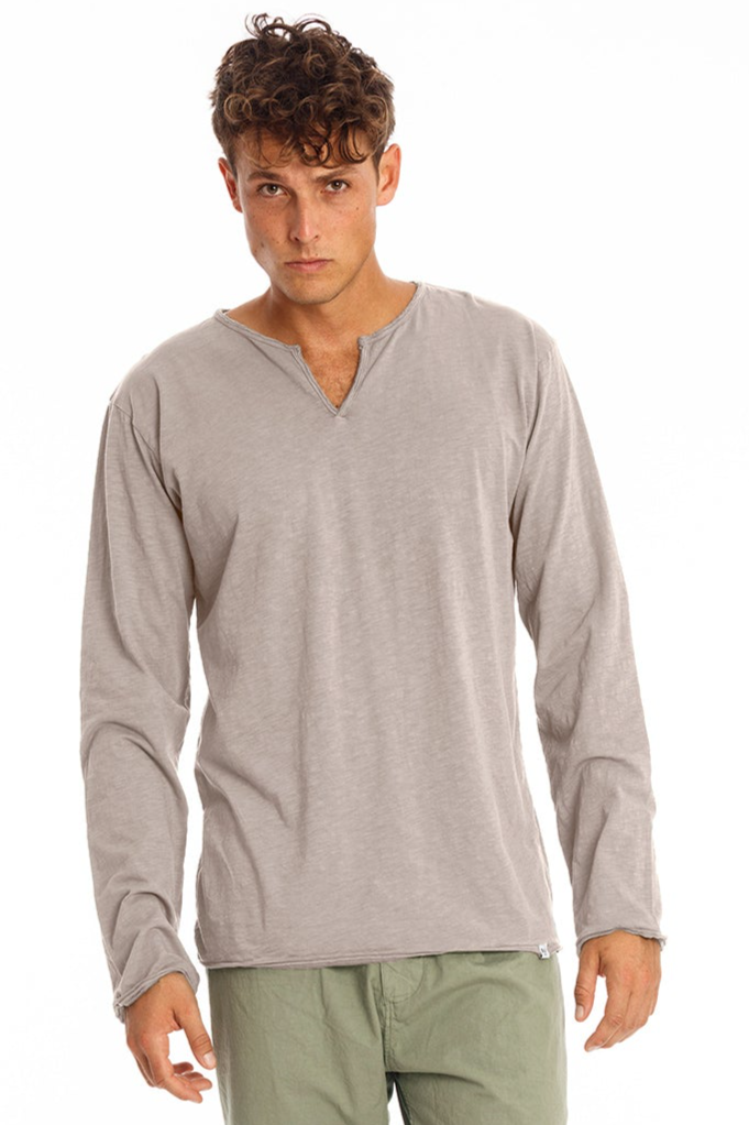 RAVENS VIEW IBIZA Herren vegan T-Shirt Mit Langen Ärmeln Eros Stone Grey