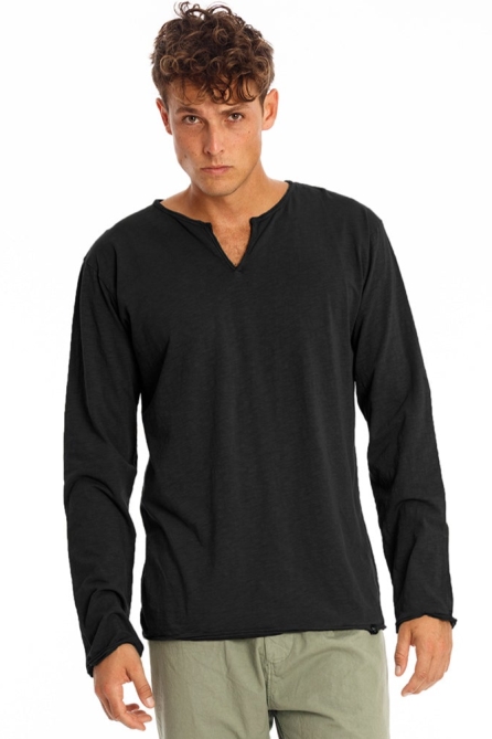 Image of RAVENS VIEW IBIZA mannen vegan T-Shirt Lange Mouwen Eros Zwart