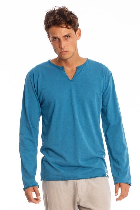 RAVENS VIEW IBIZA Herren vegan T-Shirt Lange Ärmel Eros Maui Blau