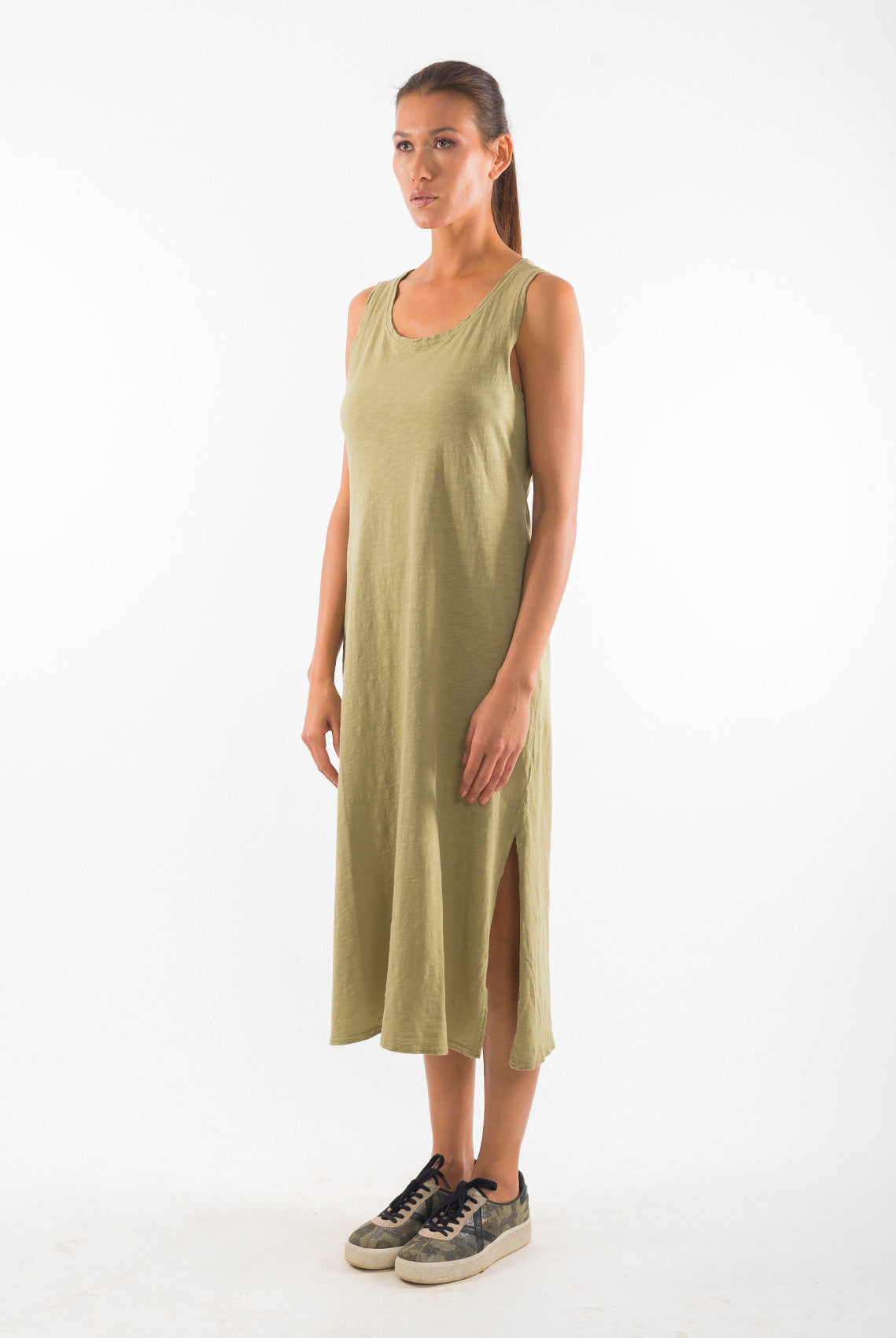 73639 - Damen vegan Kleid Ã„rmellos Uma Dunkel Aloe GrÃ¼n